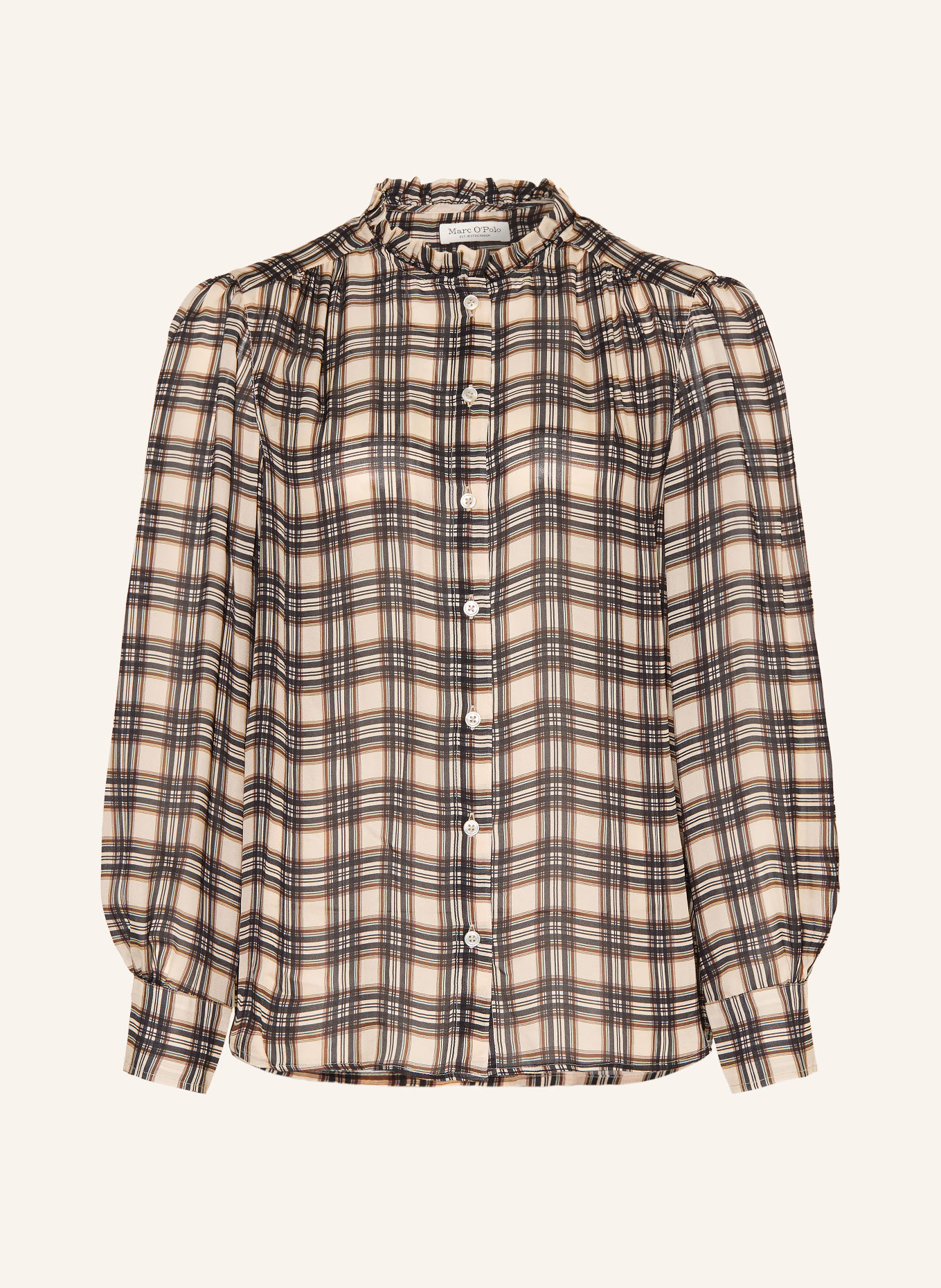 Marc O'Polo Bluse med flæser: CREME / MØRKEBRUN / SORT