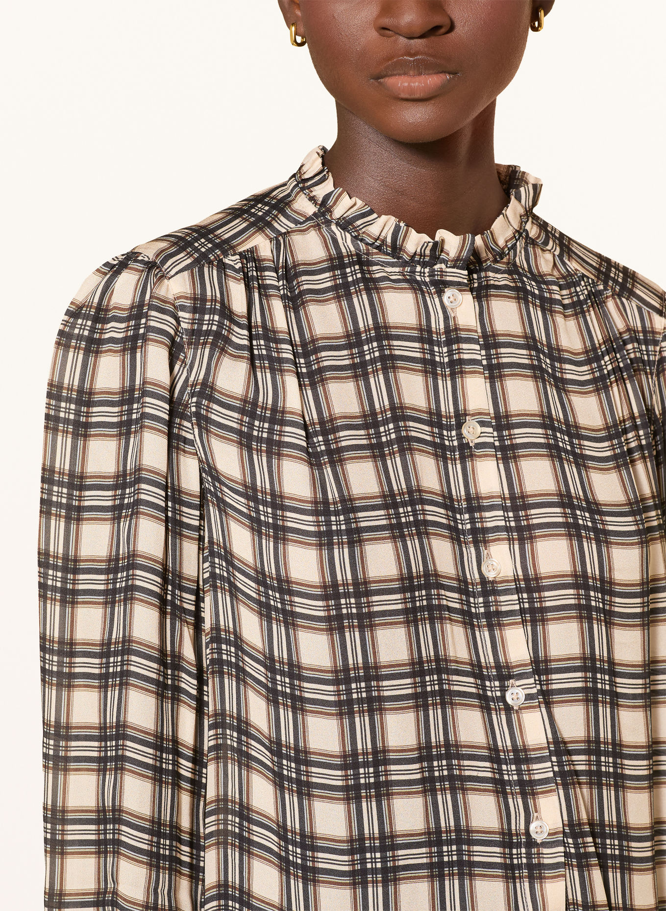 Marc O'Polo Bluse med flæser: CREME / MØRKEBRUN / SORT