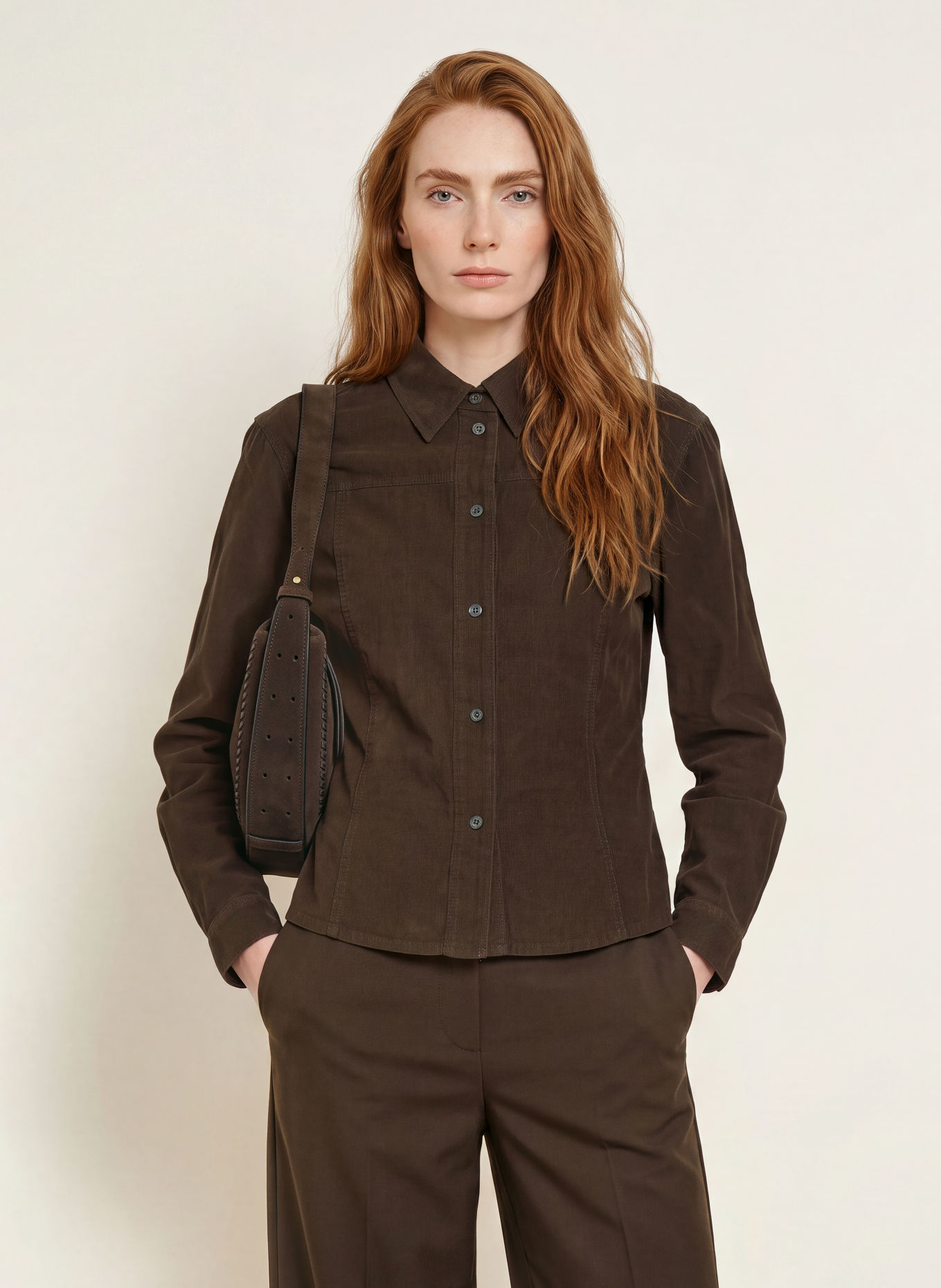 Marc O'Polo Overhemdblouse van corduroy: MARRON FONCÉ