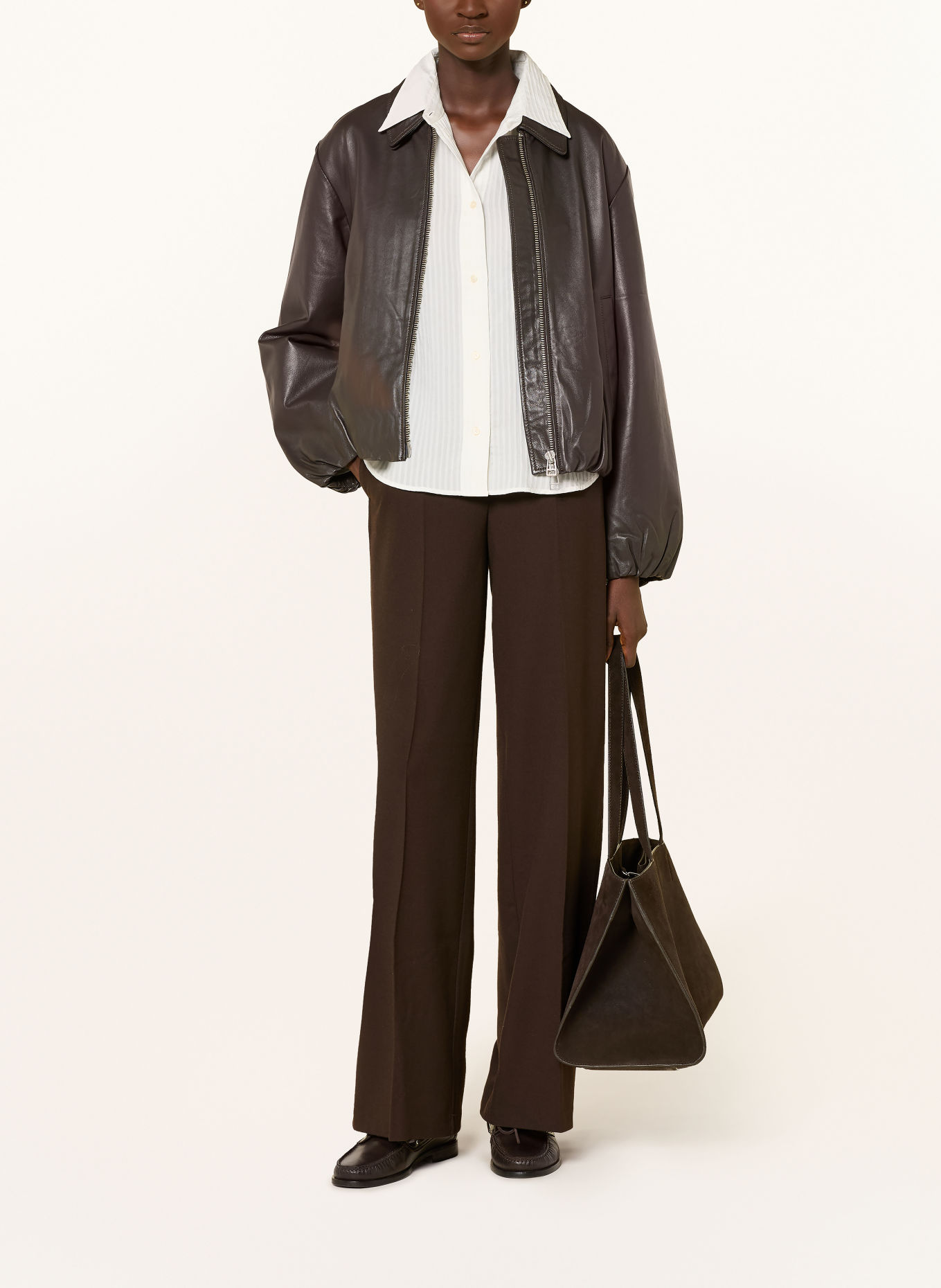Marc O'Polo Wide-leg trousers: DARK BROWN