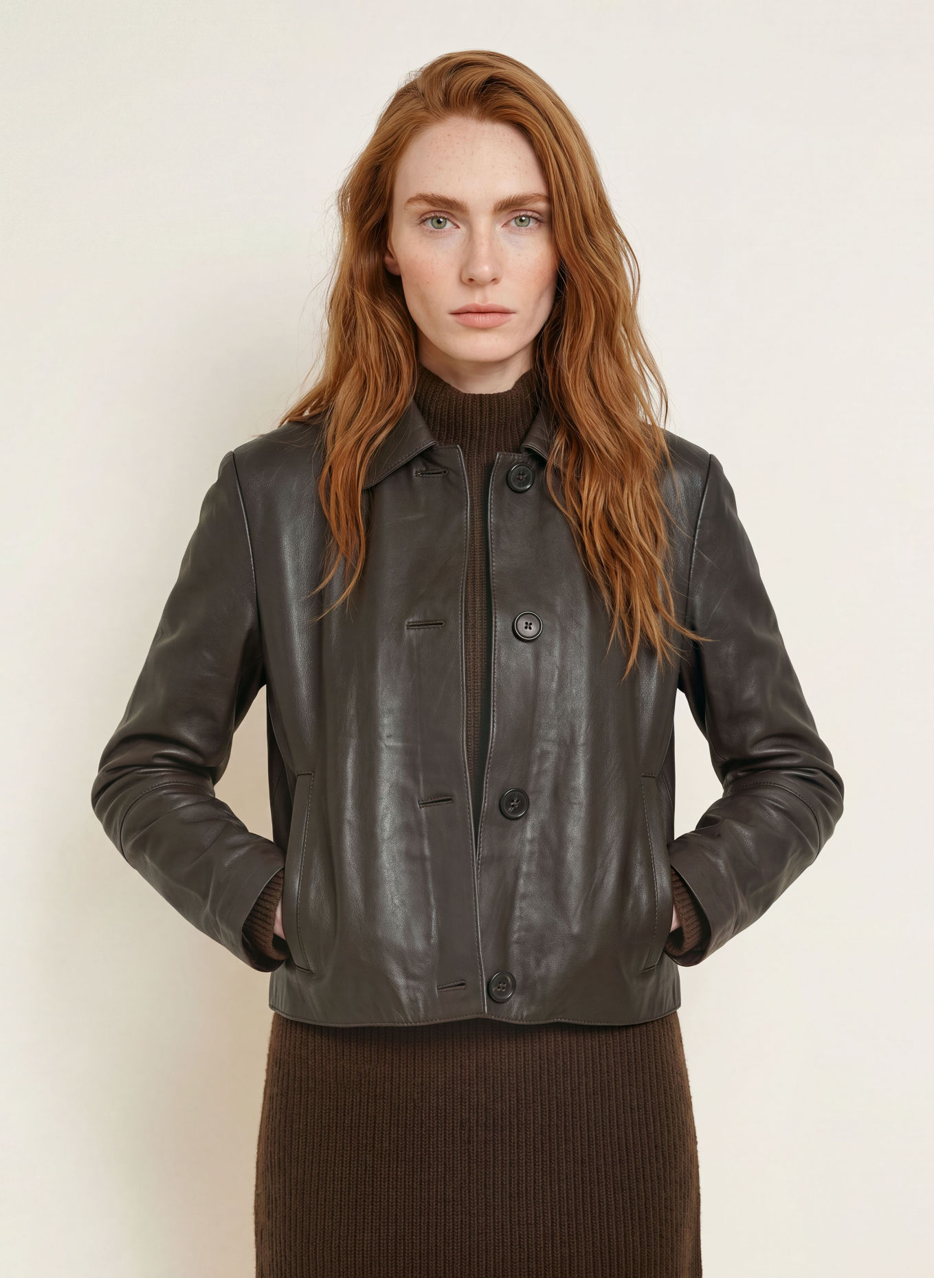 Marc O'Polo Leder-Overjacket: DUNKELBRAUN