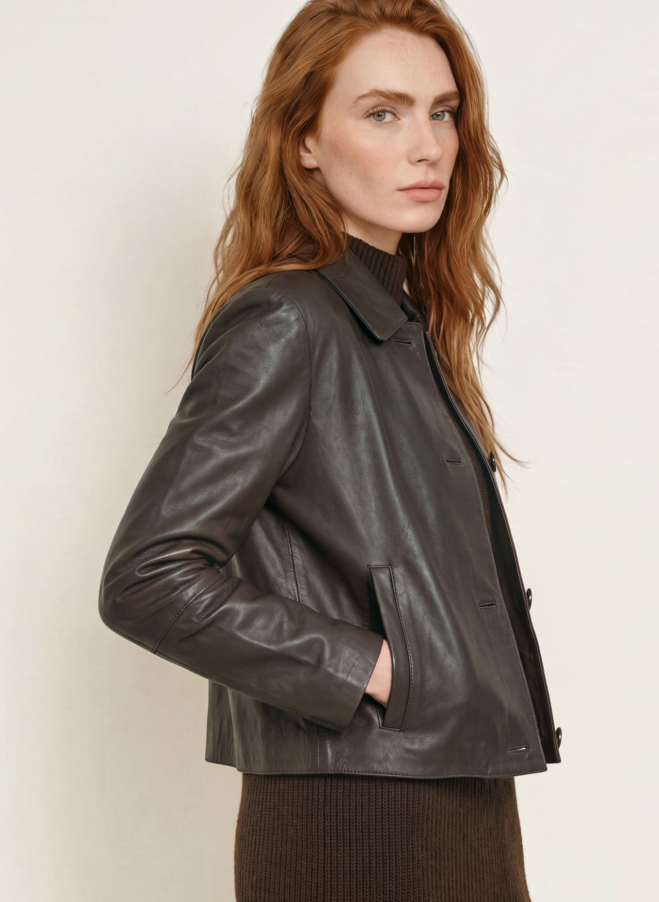 Marc O'Polo Leder-Overjacket: DUNKELBRAUN