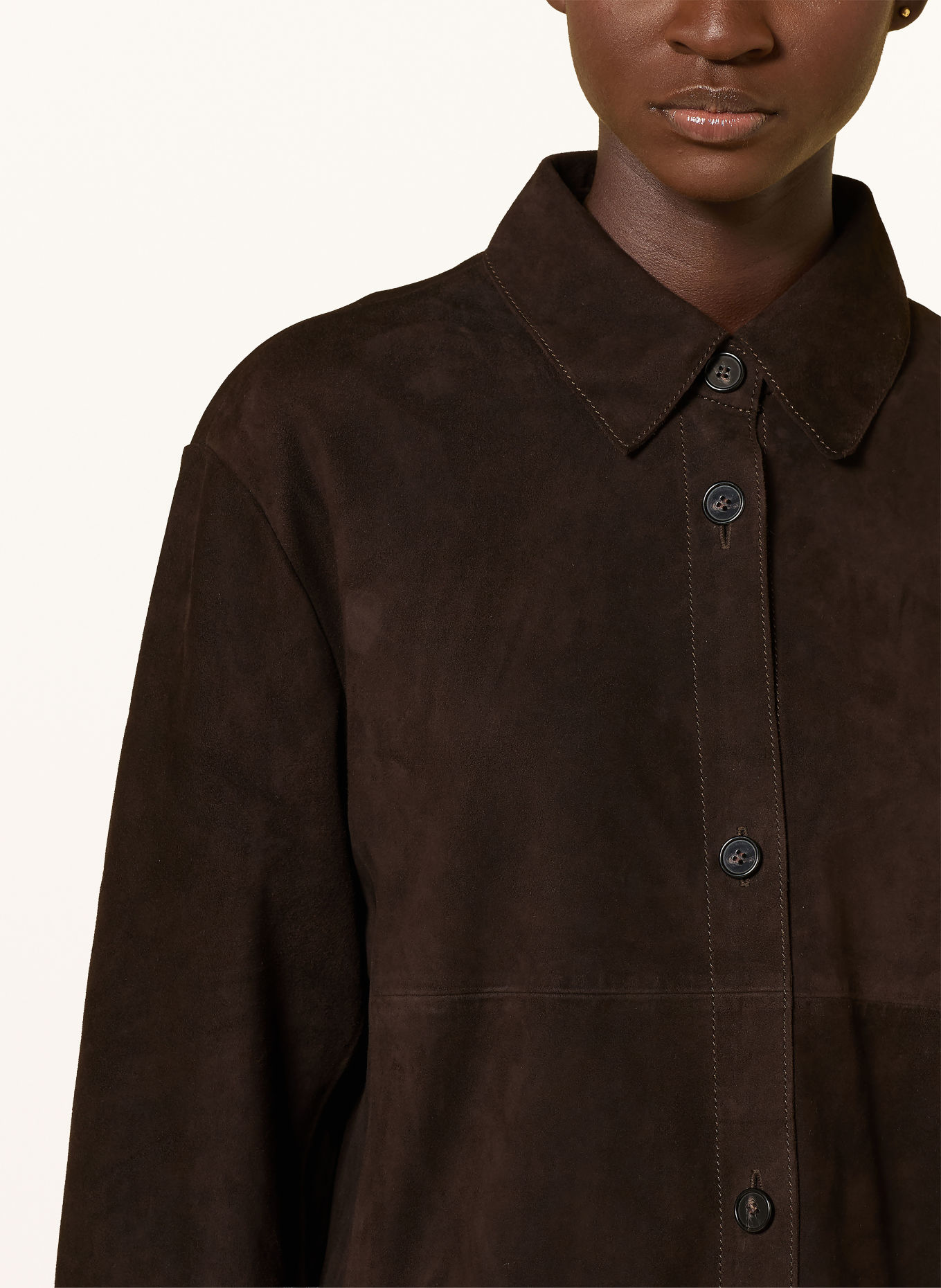 Marc O'Polo Hemdbluse aus Leder: DUNKELBRAUN