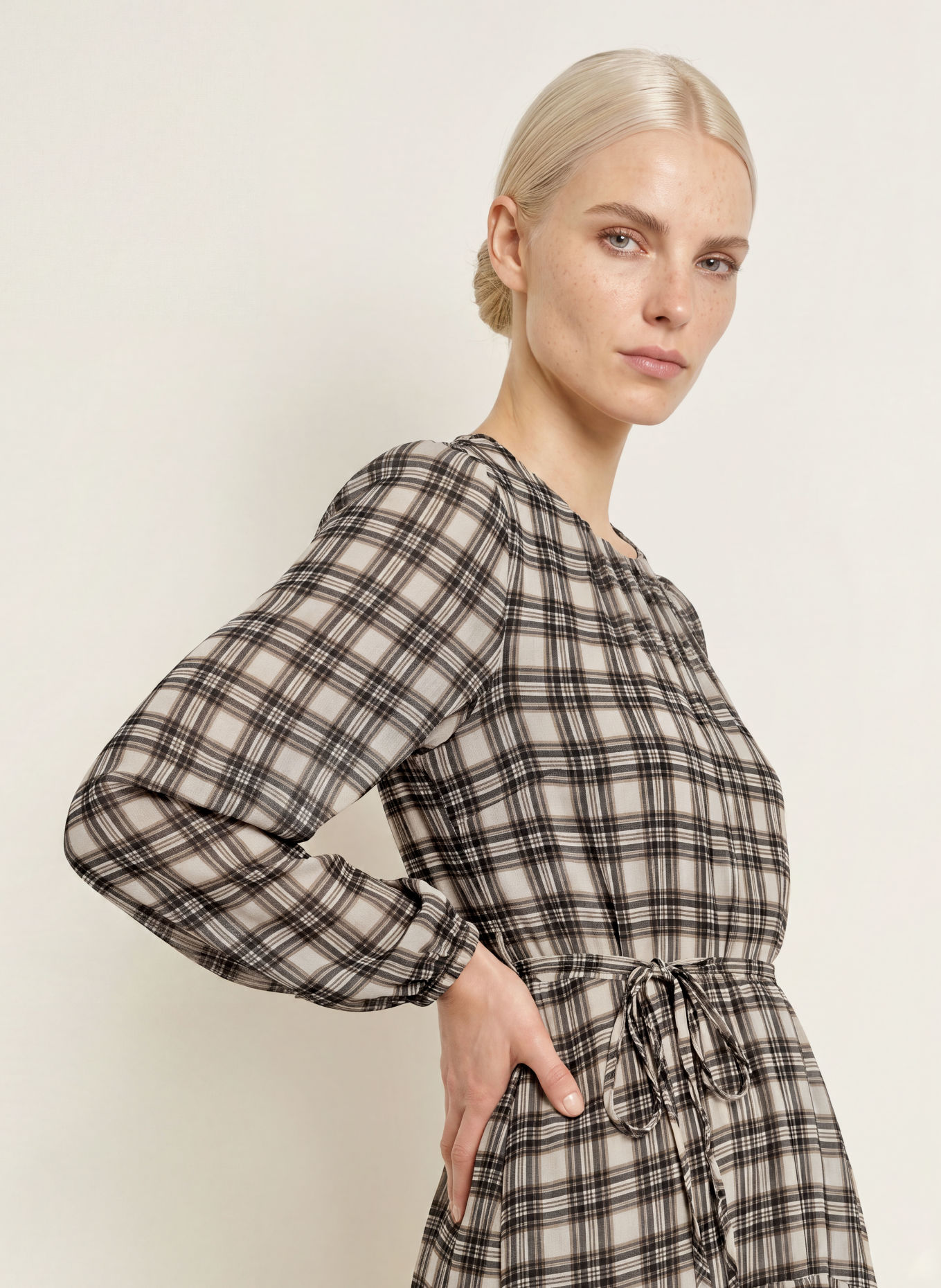 Marc O'Polo Kleid: CREME / DUNKELBRAUN / PETROL