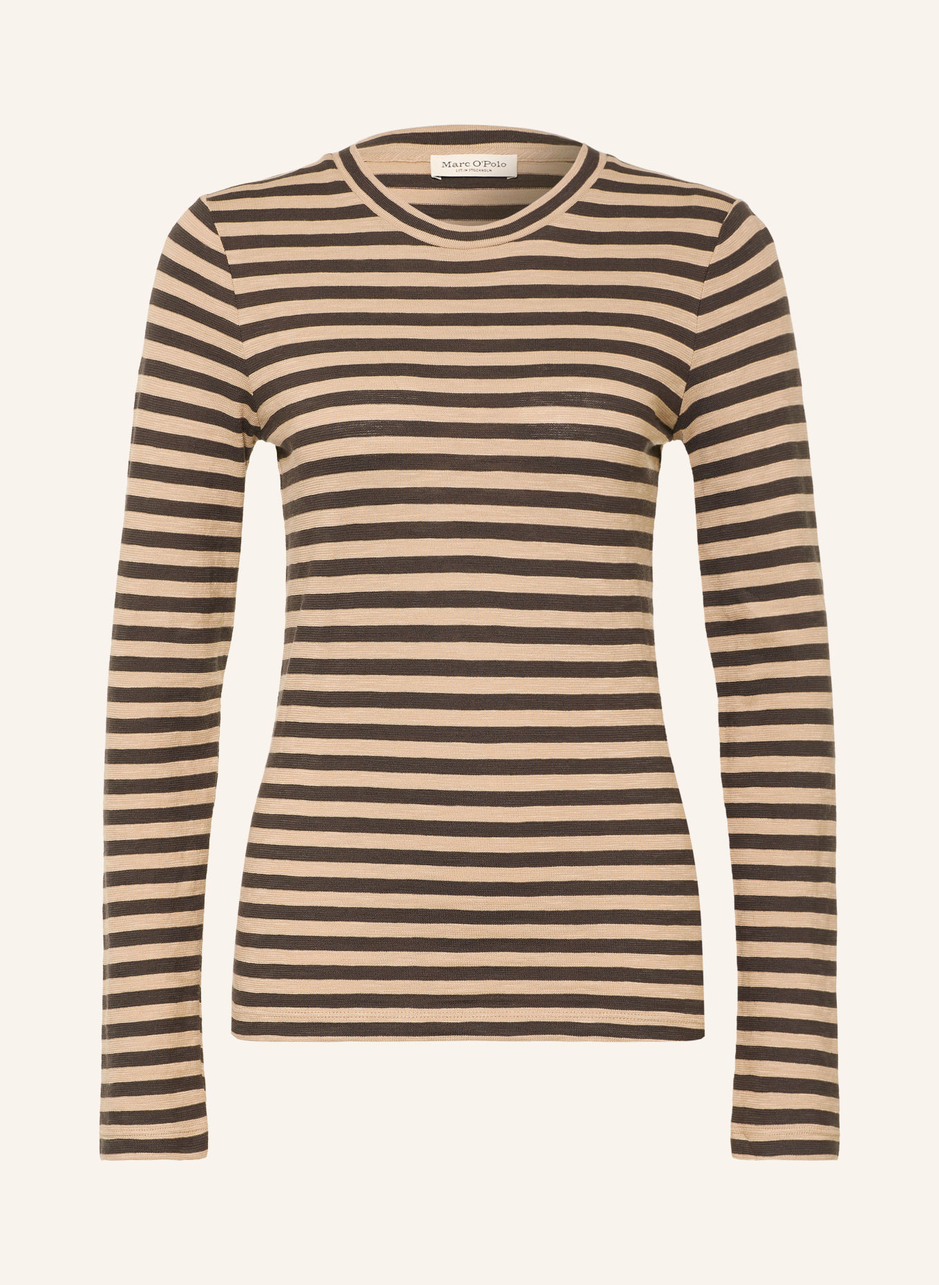 Marc O'Polo Langærmet T-shirt: BEIGE / SORT