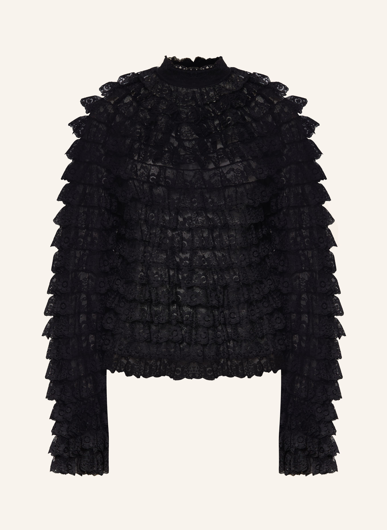 ESSENTIEL ANTWERP Blusenshirt KASHVI aus Spitze und Rüschen: SCHWARZ