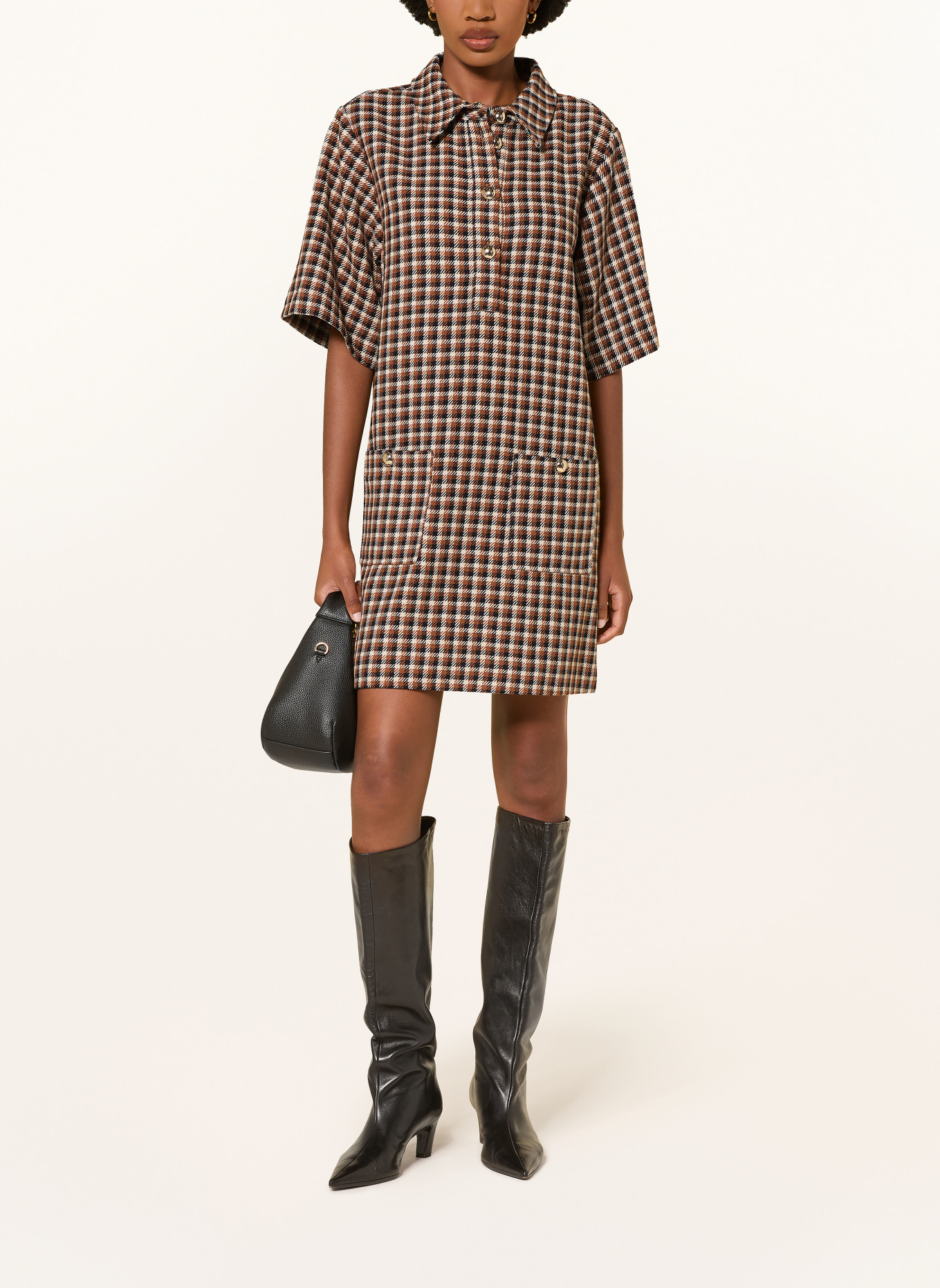 ESSENTIEL ANTWERP Kleid KOOKY: COGNAC / ECRU / DUNKELBLAU