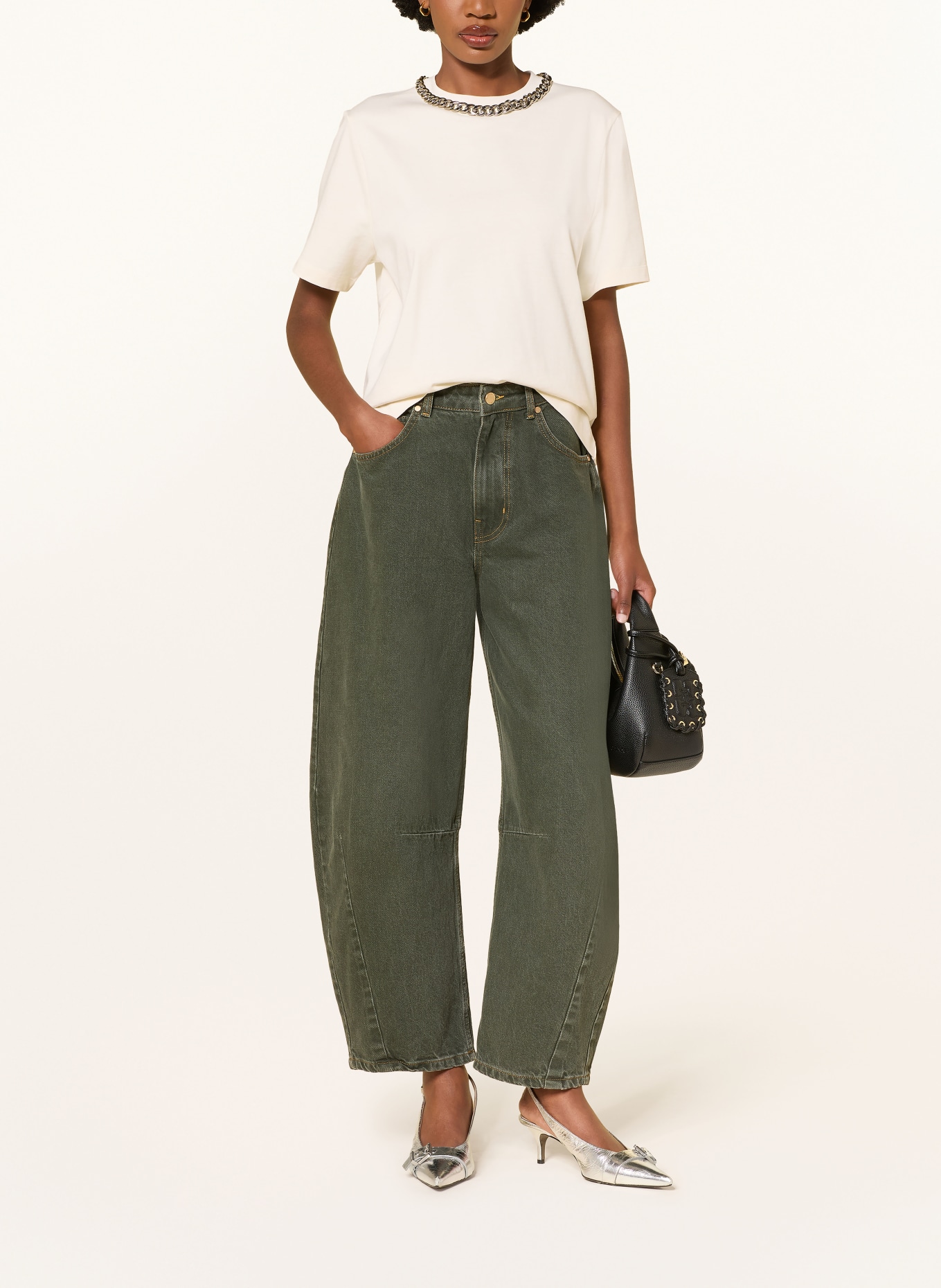 ESSENTIEL ANTWERP T-Shirt KLAIM: ECRU / SILBER