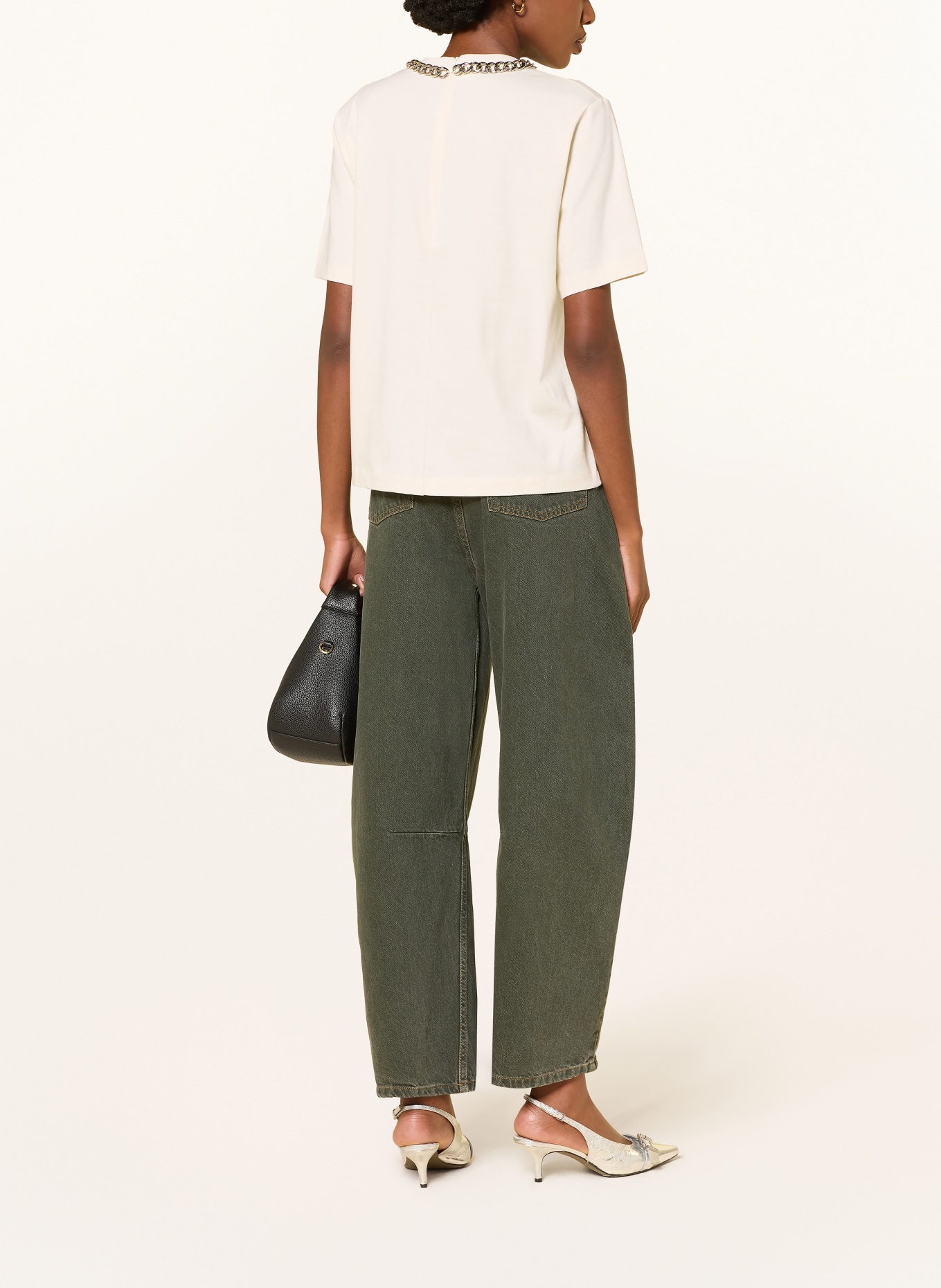 ESSENTIEL ANTWERP T-Shirt KLAIM: ECRU / SILBER