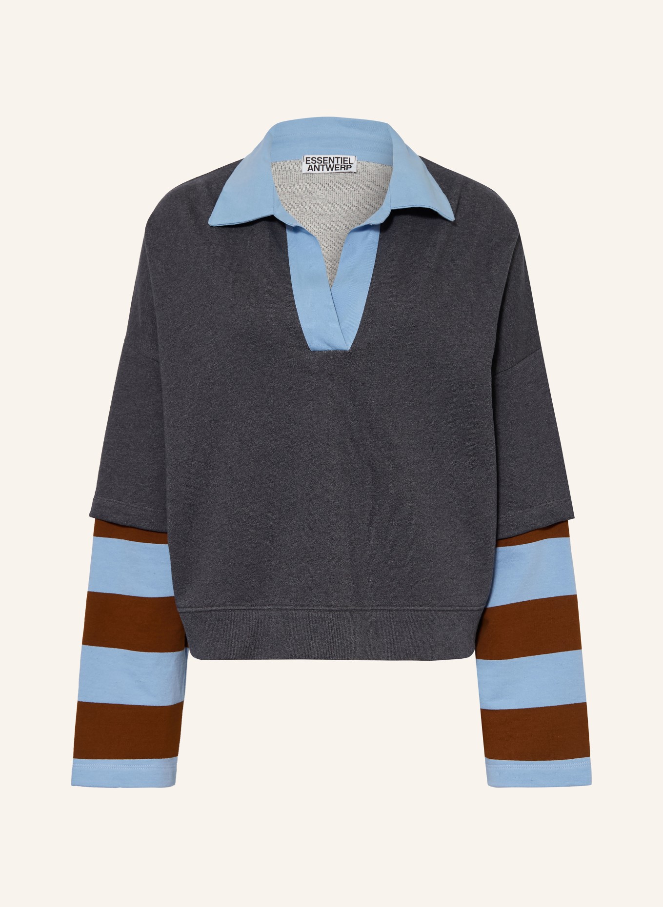 ESSENTIEL ANTWERP Sweatshirt KANTELOU im Materialmix: DUNKELGRAU / BRAUN / HELLBLAU