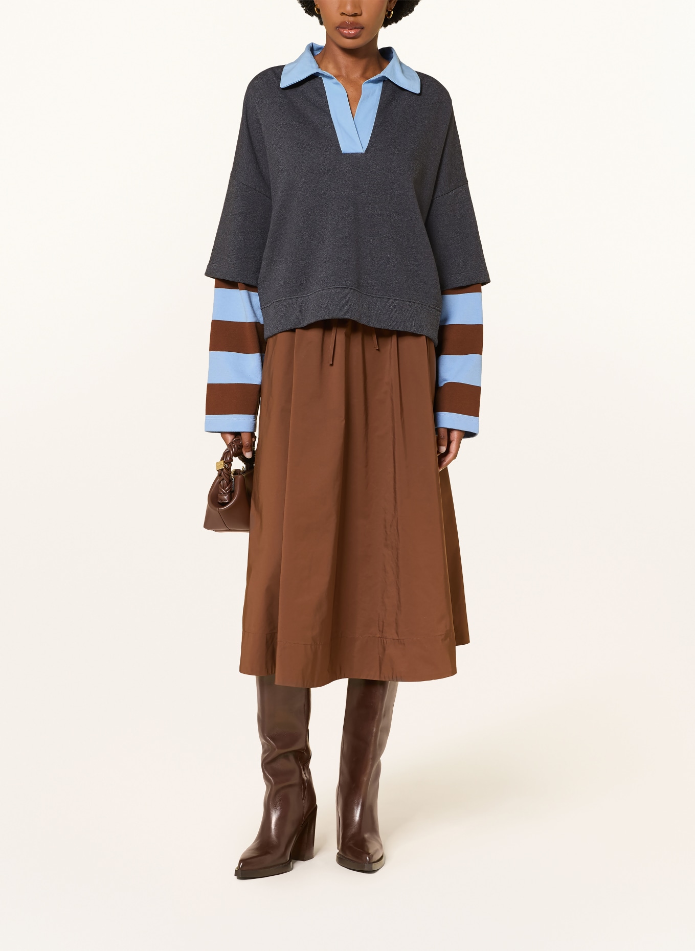 ESSENTIEL ANTWERP Sweatshirt KANTELOU im Materialmix: DUNKELGRAU / BRAUN / HELLBLAU