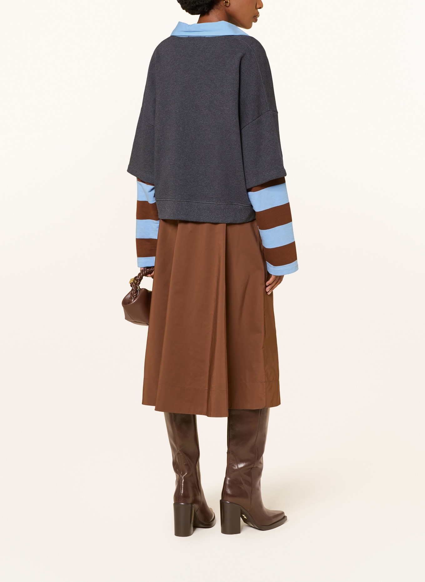 ESSENTIEL ANTWERP Sweatshirt KANTELOU im Materialmix: DUNKELGRAU / BRAUN / HELLBLAU