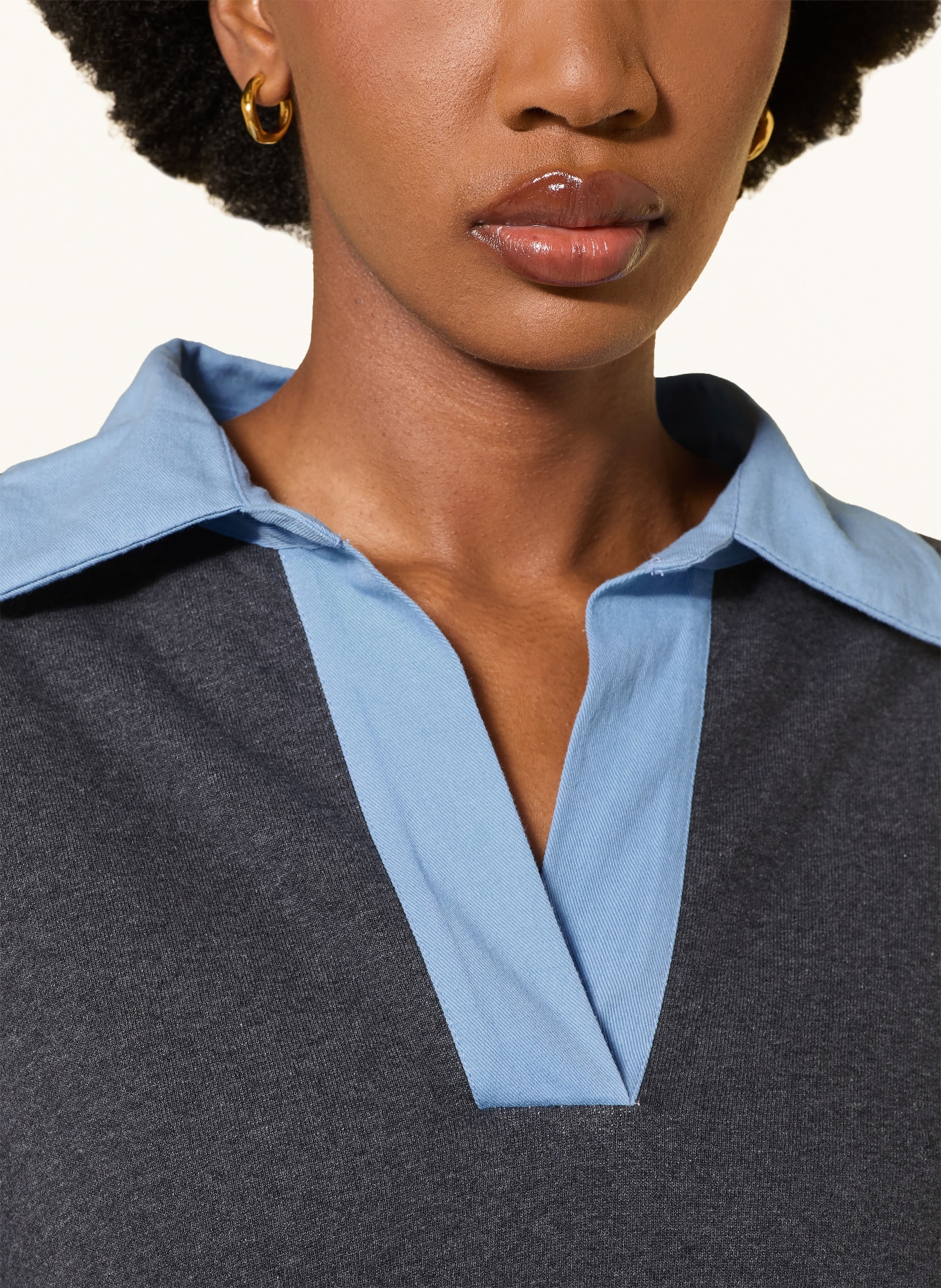 ESSENTIEL ANTWERP Sweatshirt KANTELOU im Materialmix: DUNKELGRAU / BRAUN / HELLBLAU