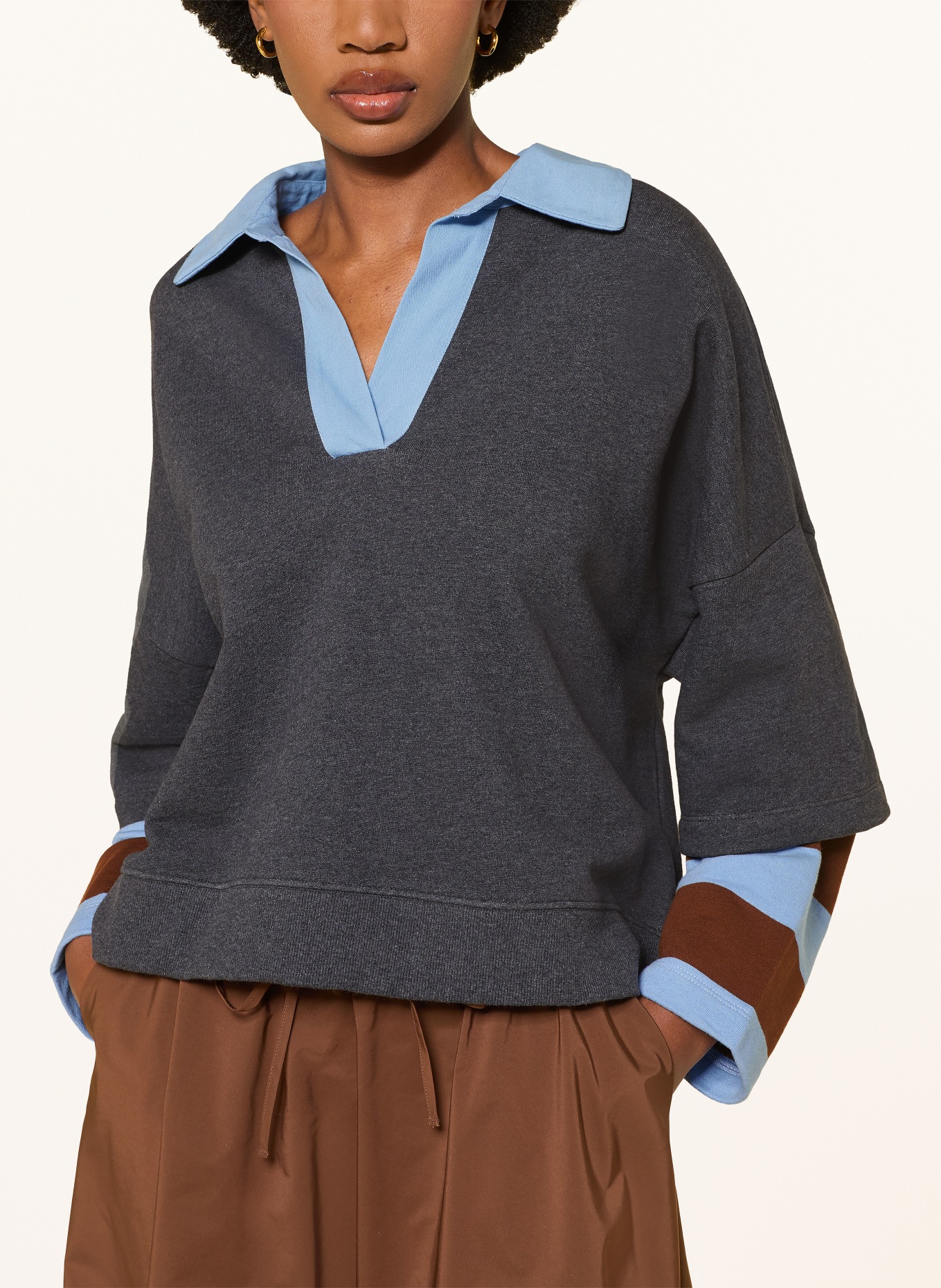 ESSENTIEL ANTWERP Sweatshirt KANTELOU im Materialmix: DUNKELGRAU / BRAUN / HELLBLAU