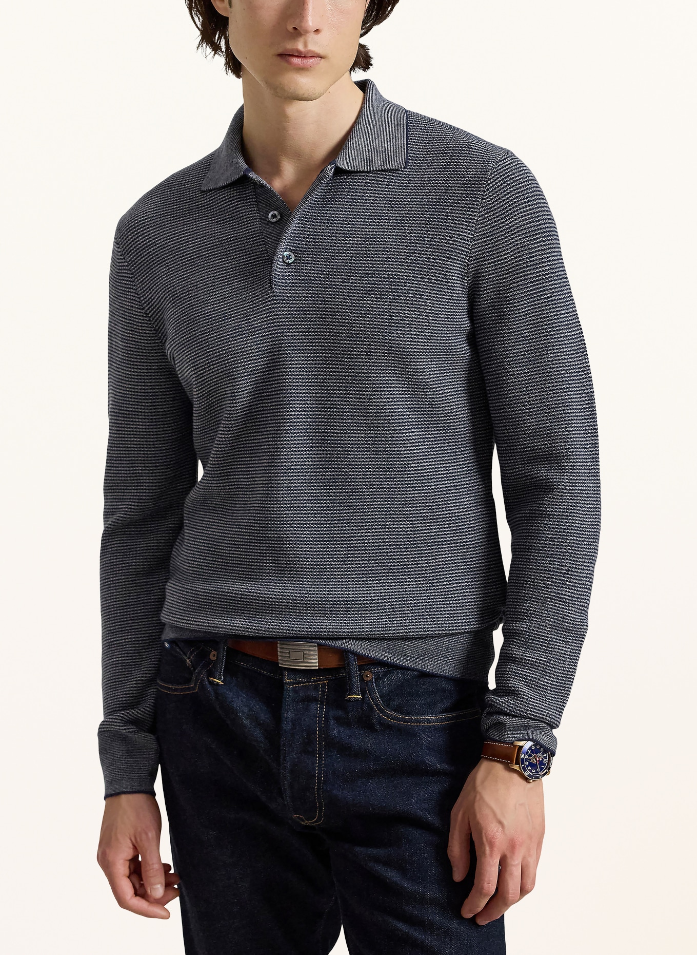RLX RALPH LAUREN Funktionell polotröja med merinoull: MÖRKBLÅ / LJUSGRÅ