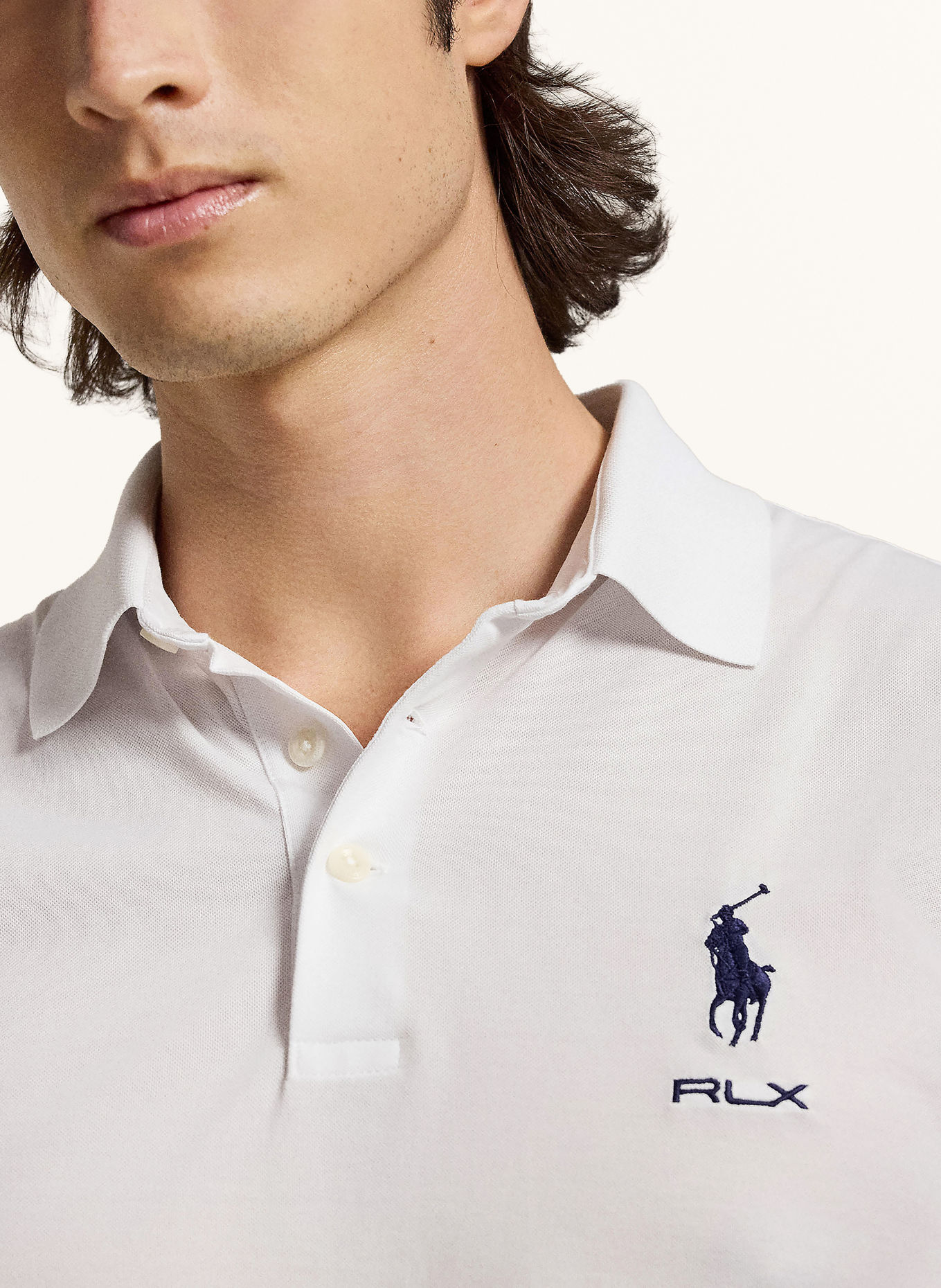 RLX RALPH LAUREN Piqué polo shirt: WHITE / DARK BLUE