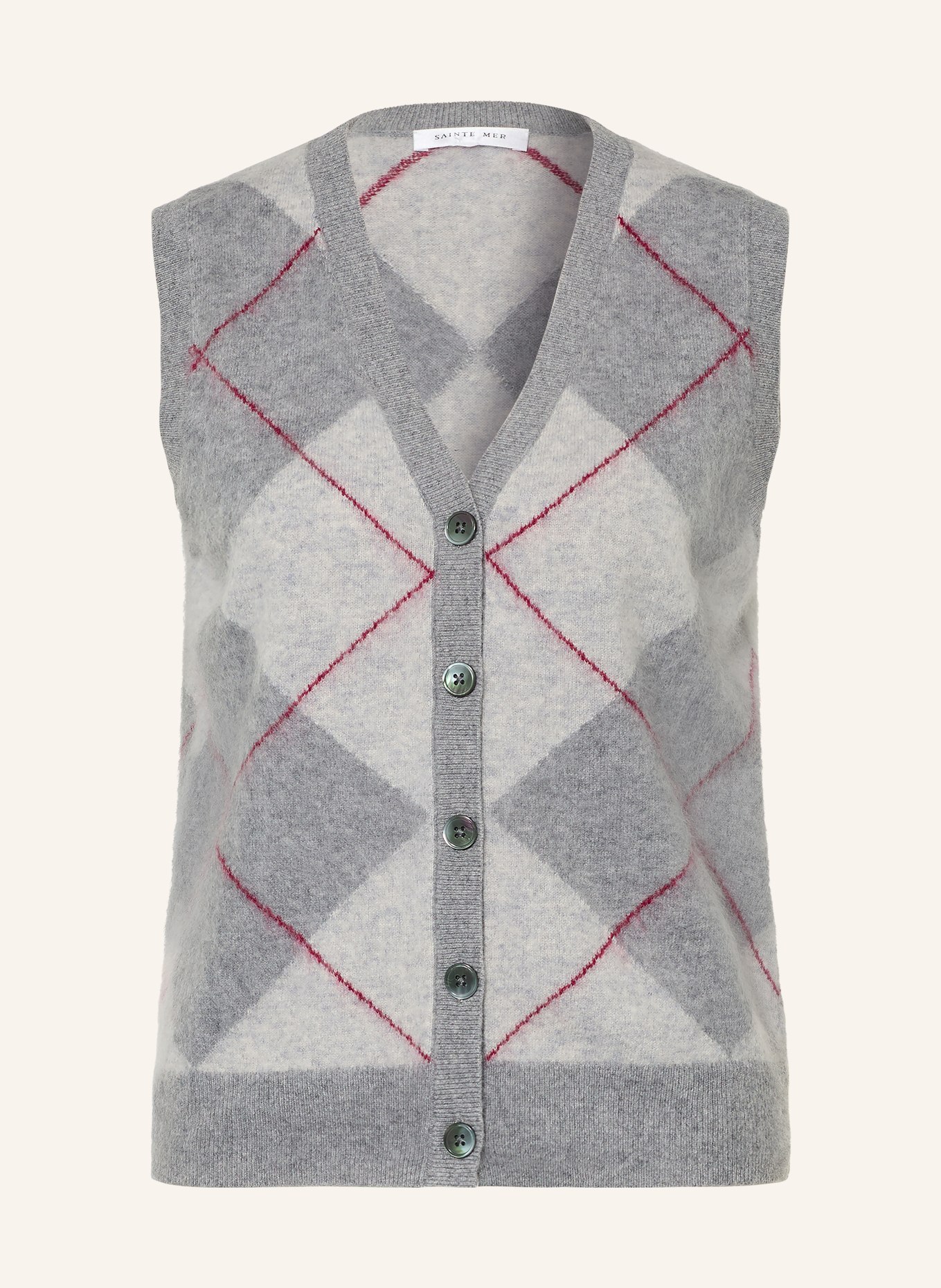 SAINTE MER Knit vest with merino wool: GRAY / LIGHT GRAY / DARK RED