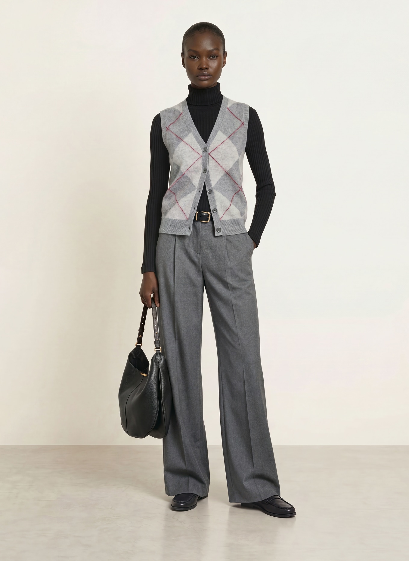 SAINTE MER Knit vest with merino wool: GRAY / LIGHT GRAY / DARK RED