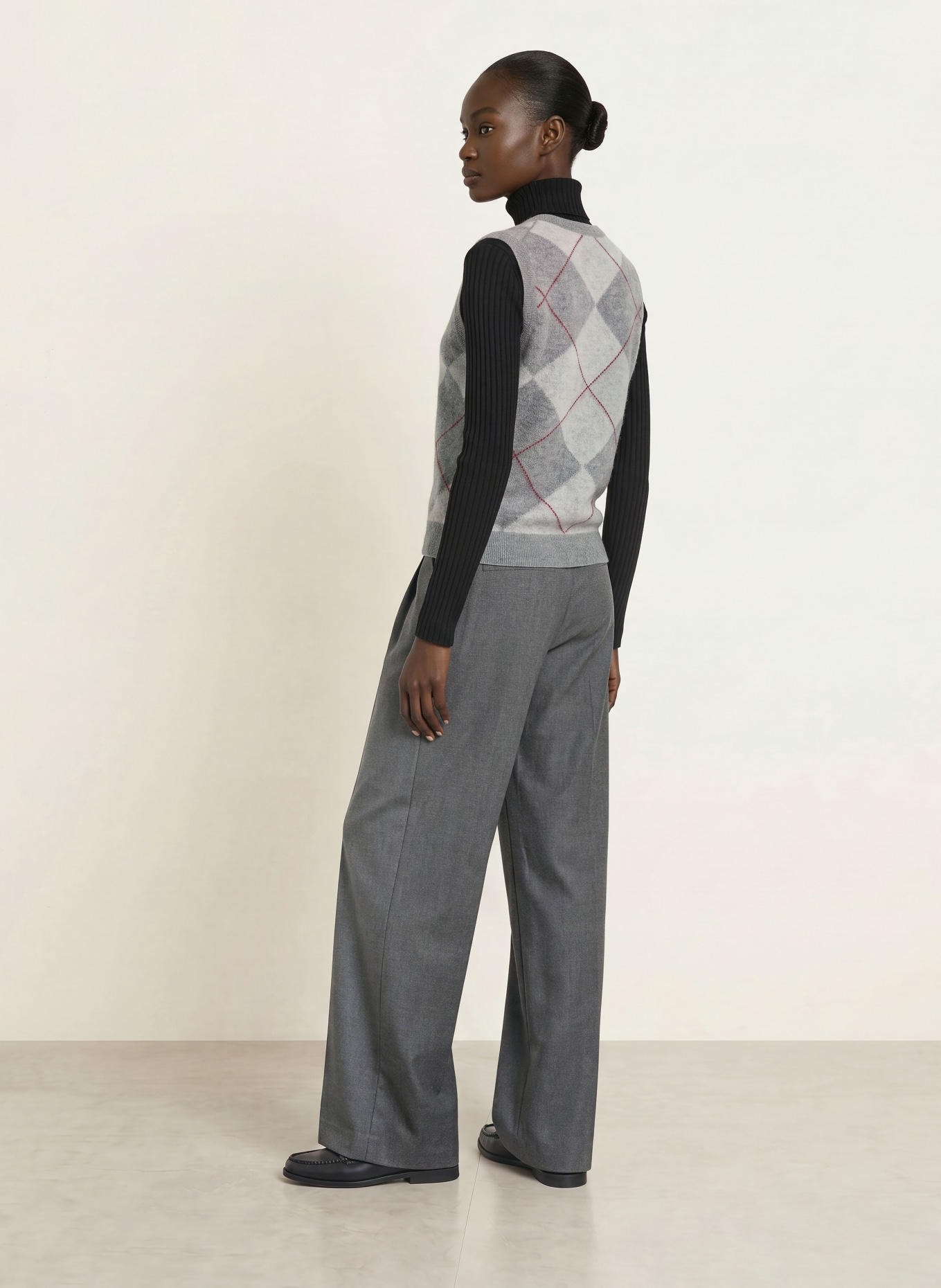 SAINTE MER Knit vest with merino wool: GRAY / LIGHT GRAY / DARK RED