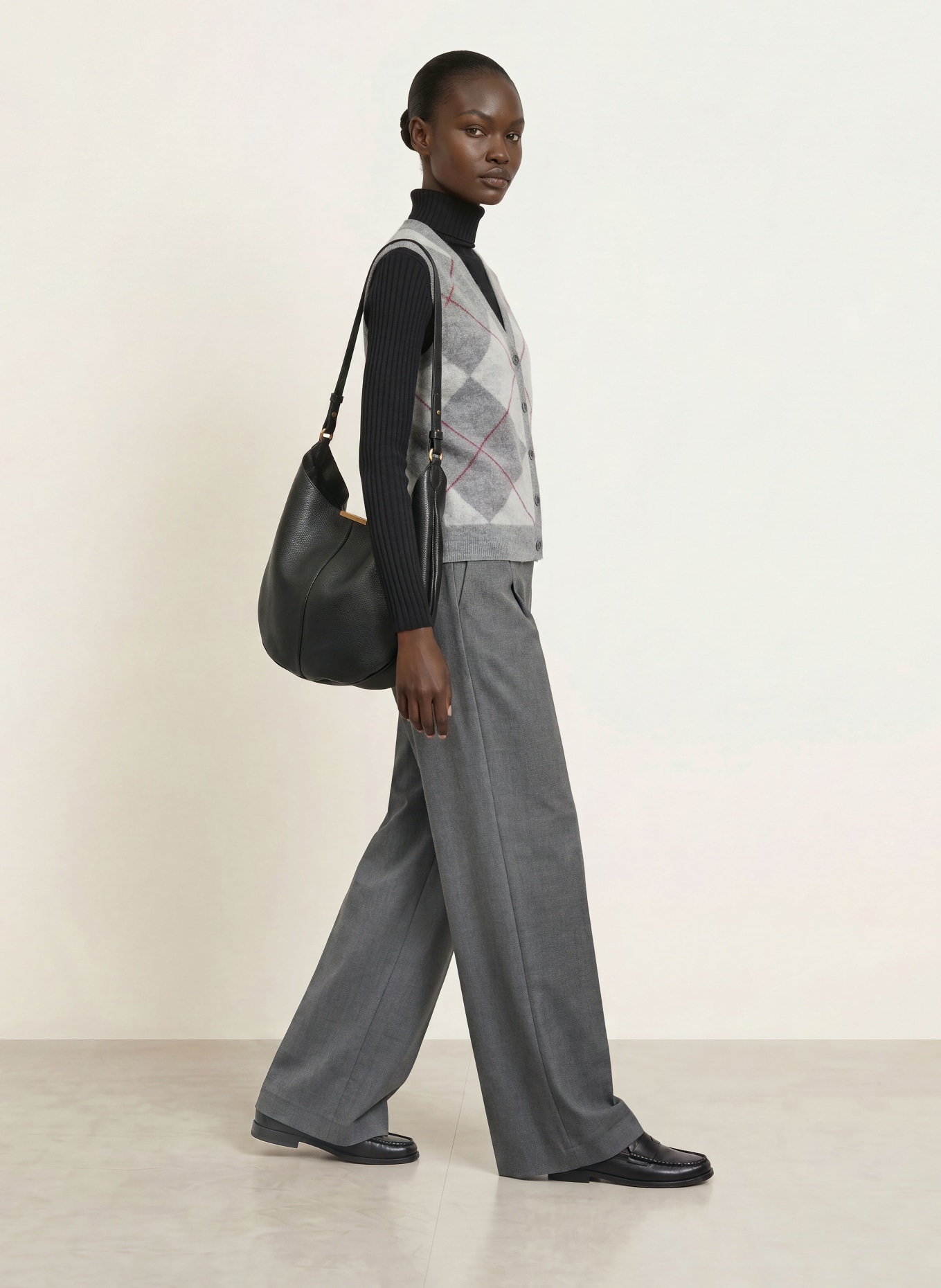 SAINTE MER Knit vest with merino wool: GRAY / LIGHT GRAY / DARK RED