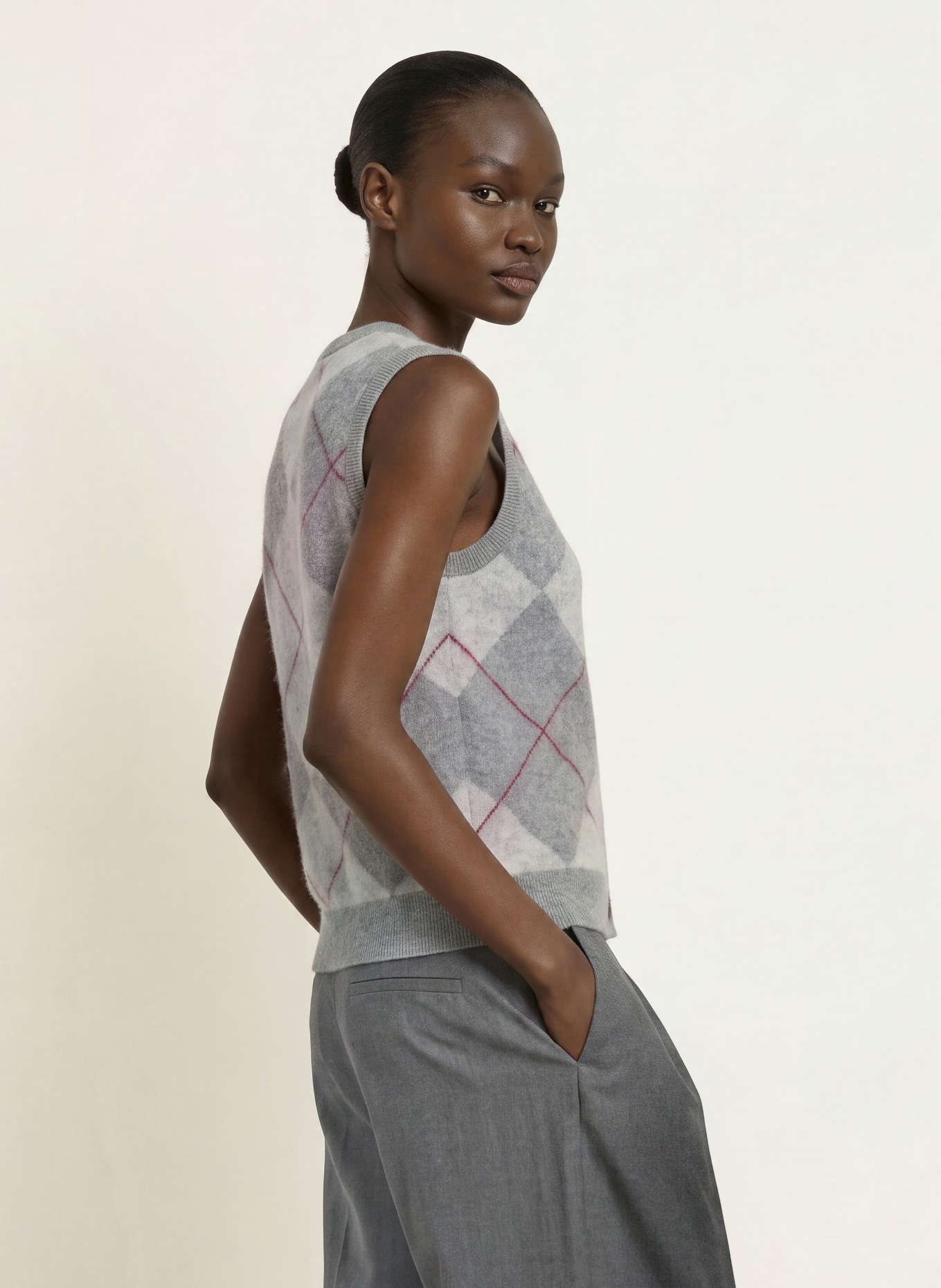 SAINTE MER Knit vest with merino wool: GRAY / LIGHT GRAY / DARK RED