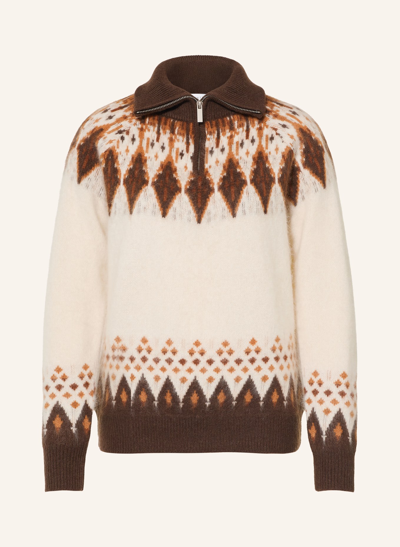 SAINTE MER Half-zip sweater with merino wool: CREAM / COGNAC / DARK BROWN