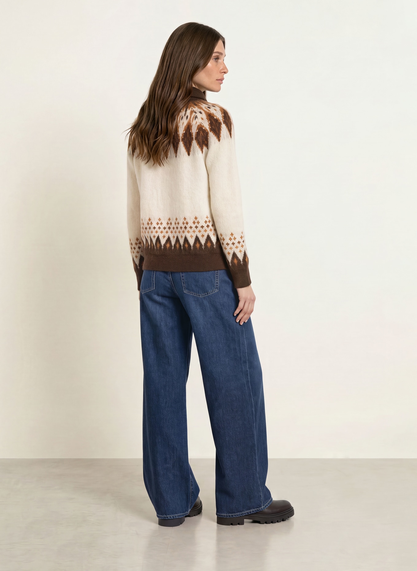 SAINTE MER Half-zip sweater with merino wool: CREAM / COGNAC / DARK BROWN