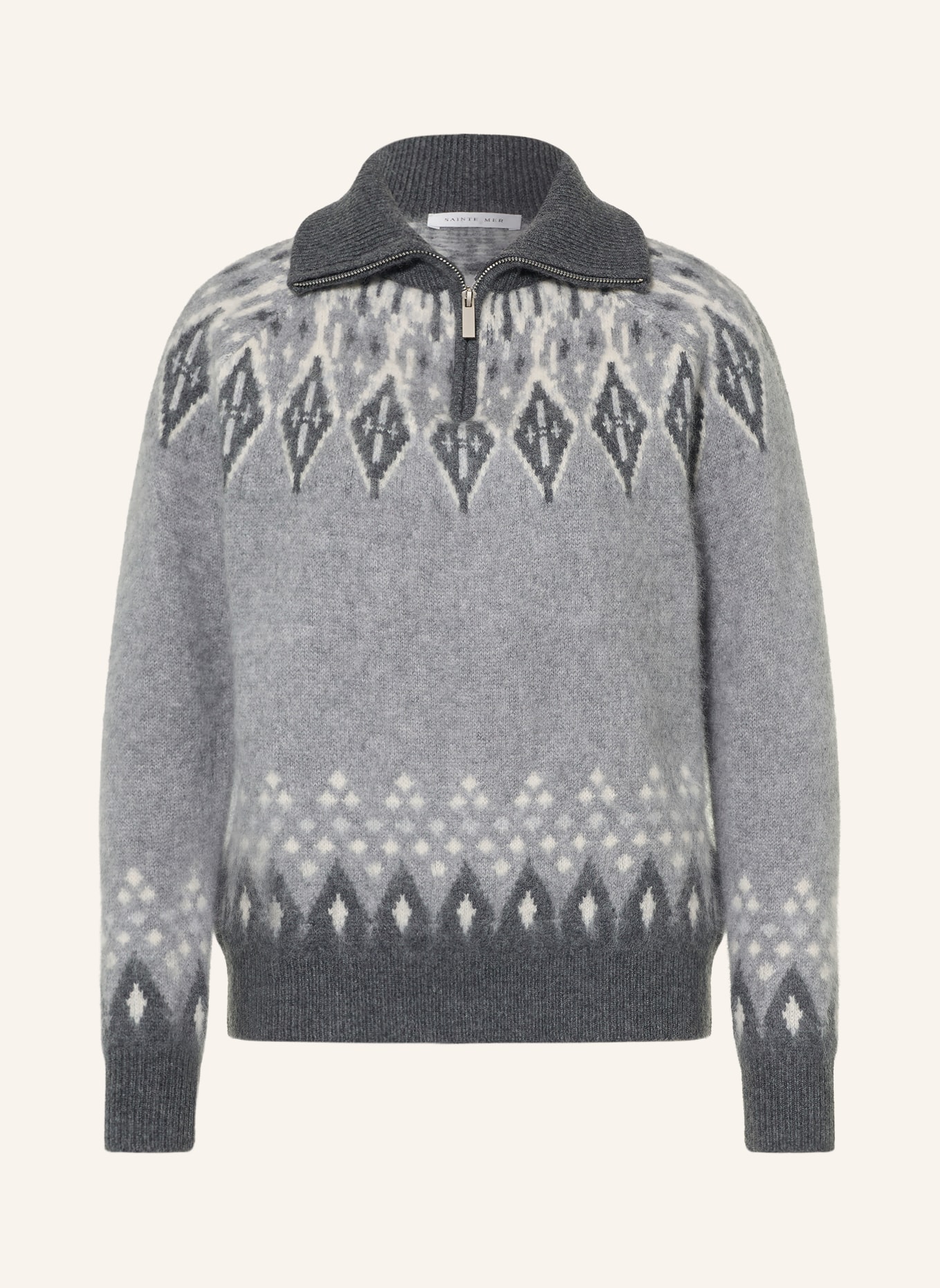 SAINTE MER Half-zip sweater with merino wool: GRAY / LIGHT GRAY / DARK GRAY