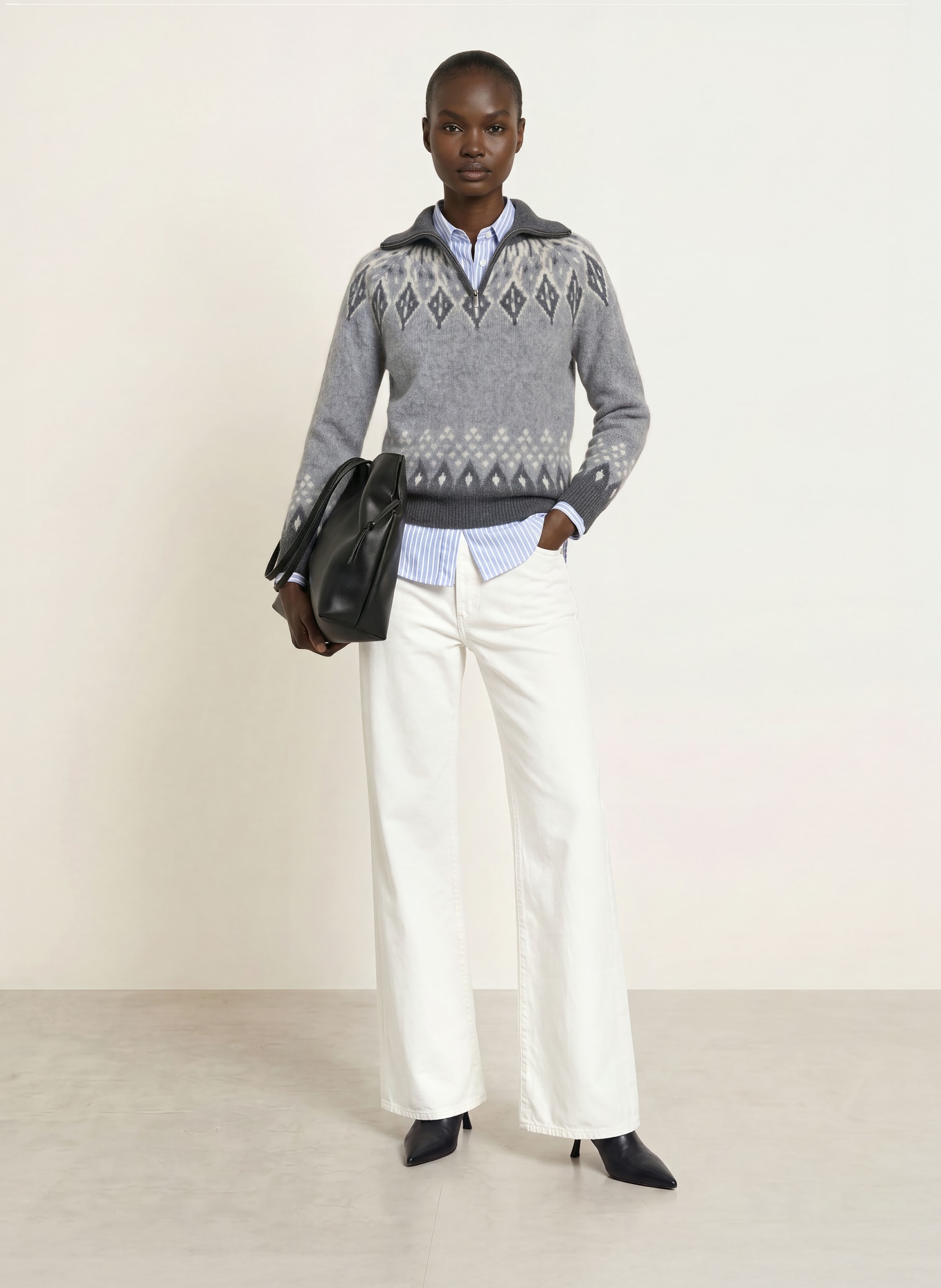 SAINTE MER Half-zip sweater with merino wool: GRAY / LIGHT GRAY / DARK GRAY