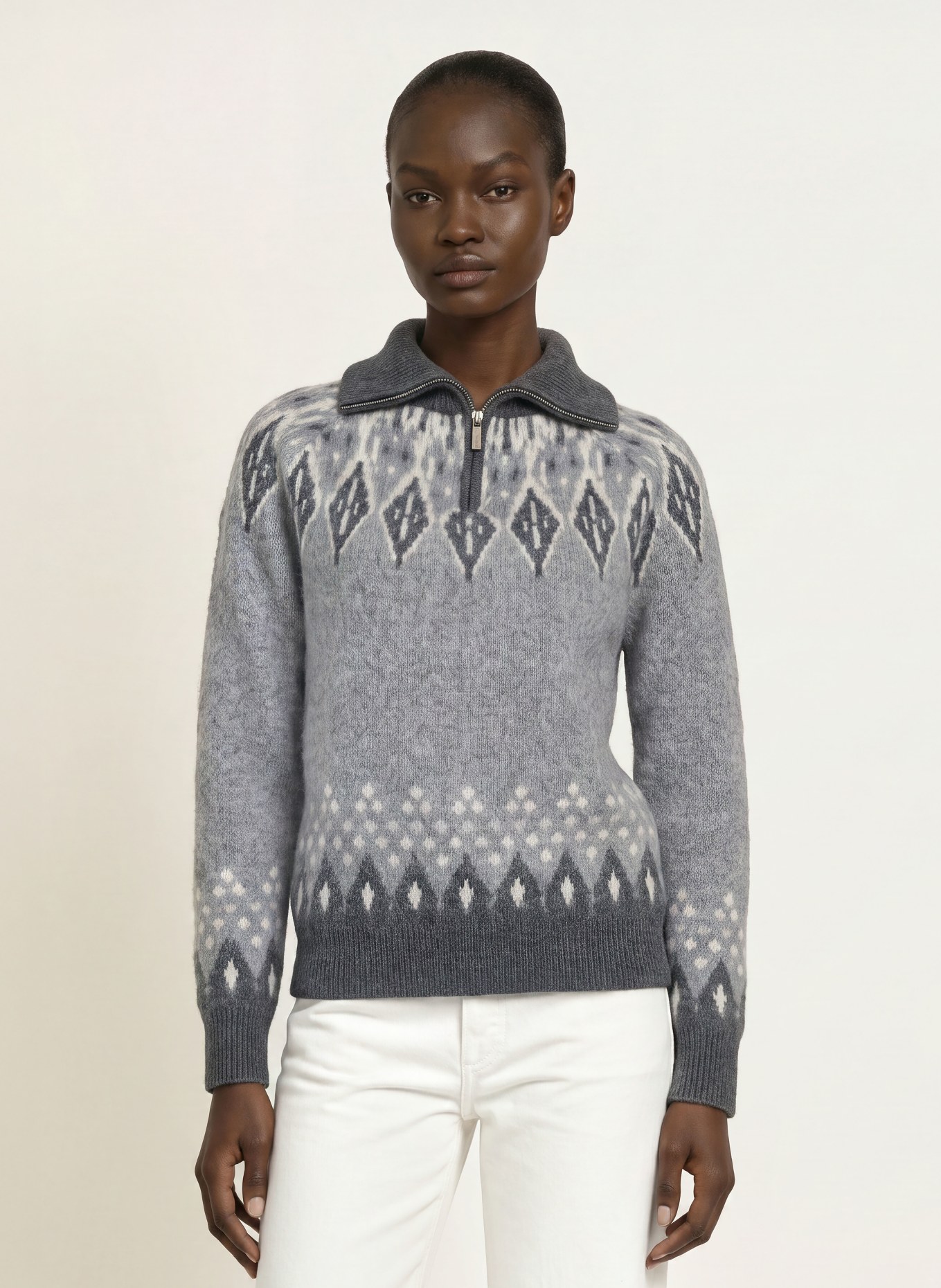 SAINTE MER Half-zip sweater with merino wool: GRAY / LIGHT GRAY / DARK GRAY