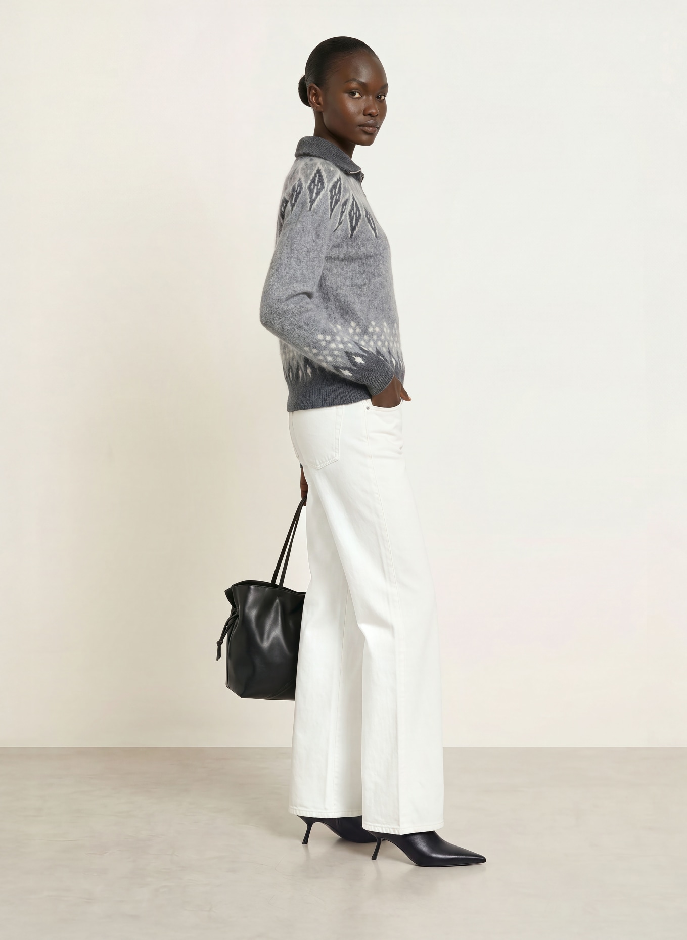 SAINTE MER Half-zip sweater with merino wool: GRAY / LIGHT GRAY / DARK GRAY