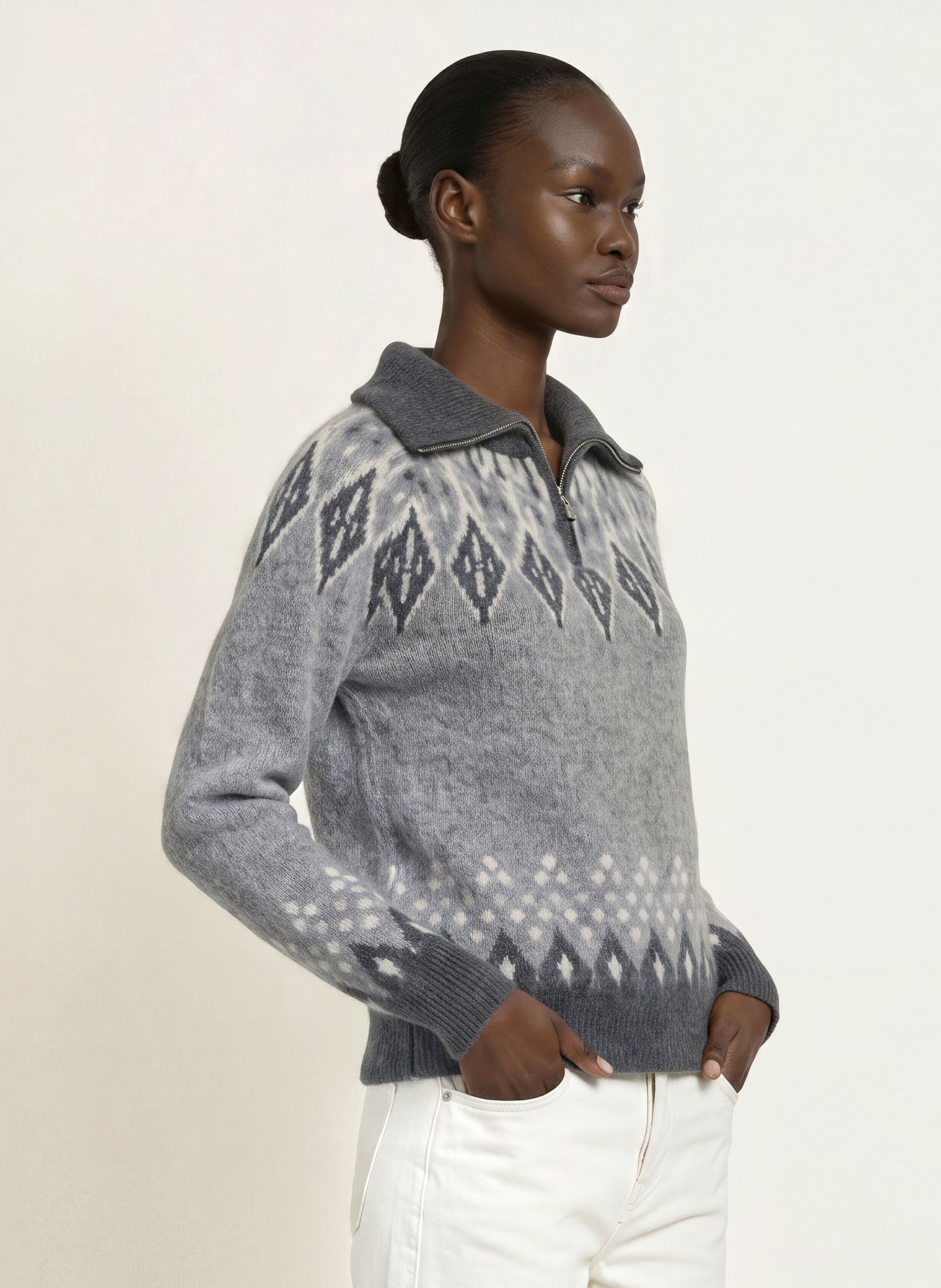 SAINTE MER Half-zip sweater with merino wool: GRAY / LIGHT GRAY / DARK GRAY