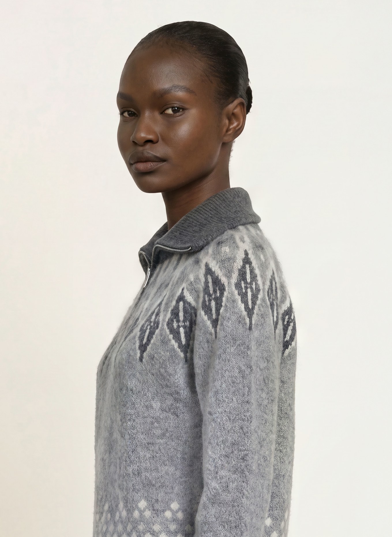 SAINTE MER Half-zip sweater with merino wool: GRAY / LIGHT GRAY / DARK GRAY