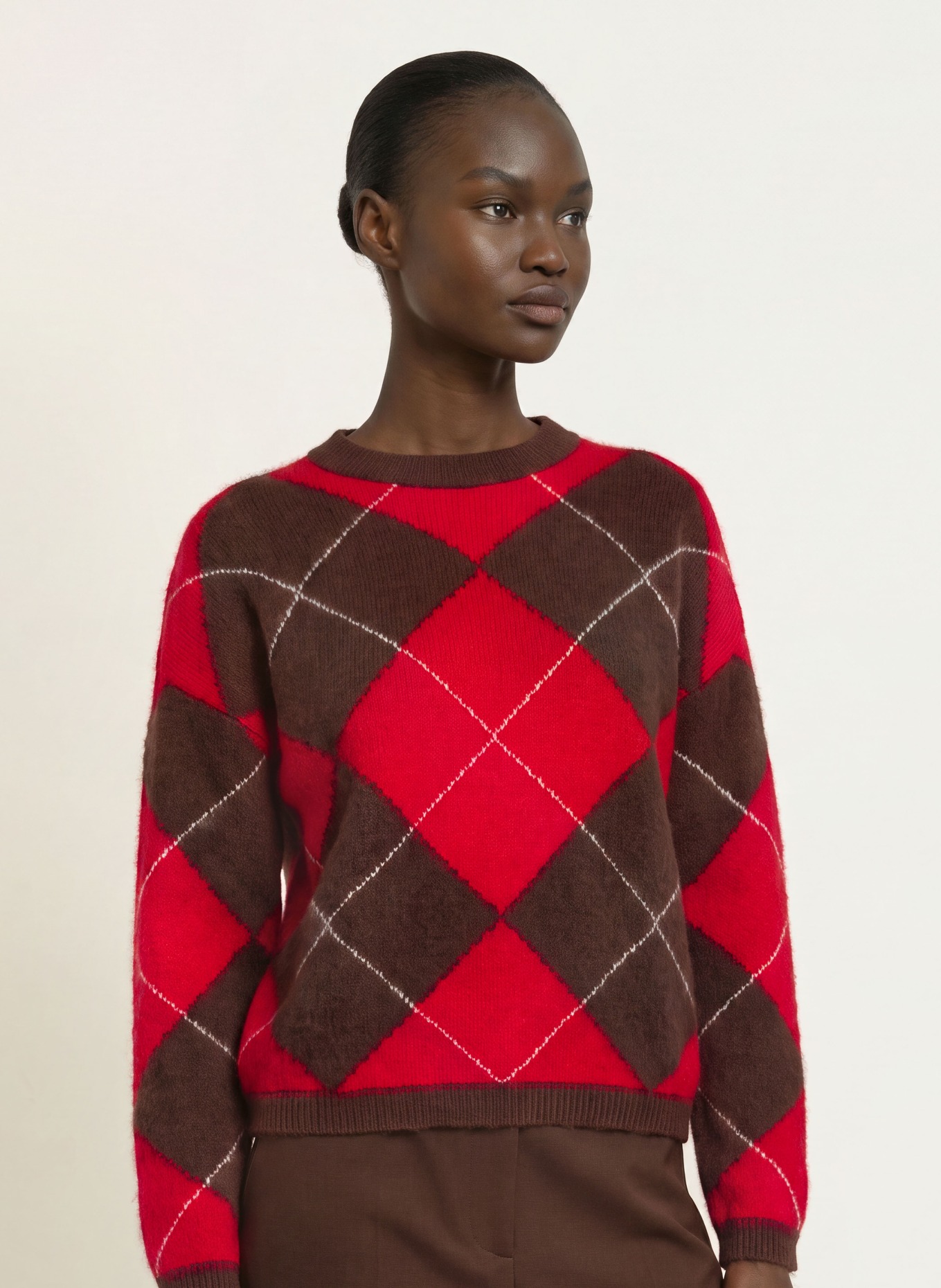 SAINTE MER Sweaters with merino wool: DARK BROWN / RED / WHITE