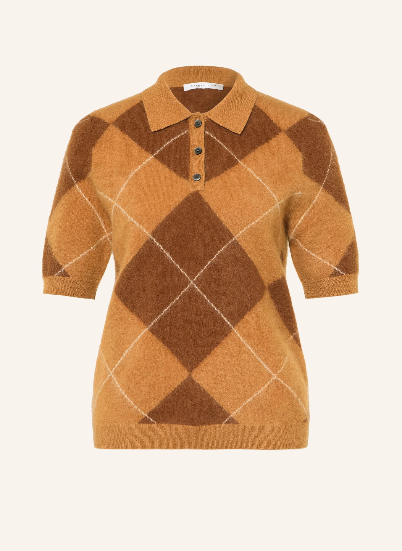 SAINTE MER Knit polo shirt with merino wool: COGNAC / DARK BROWN / CREAM