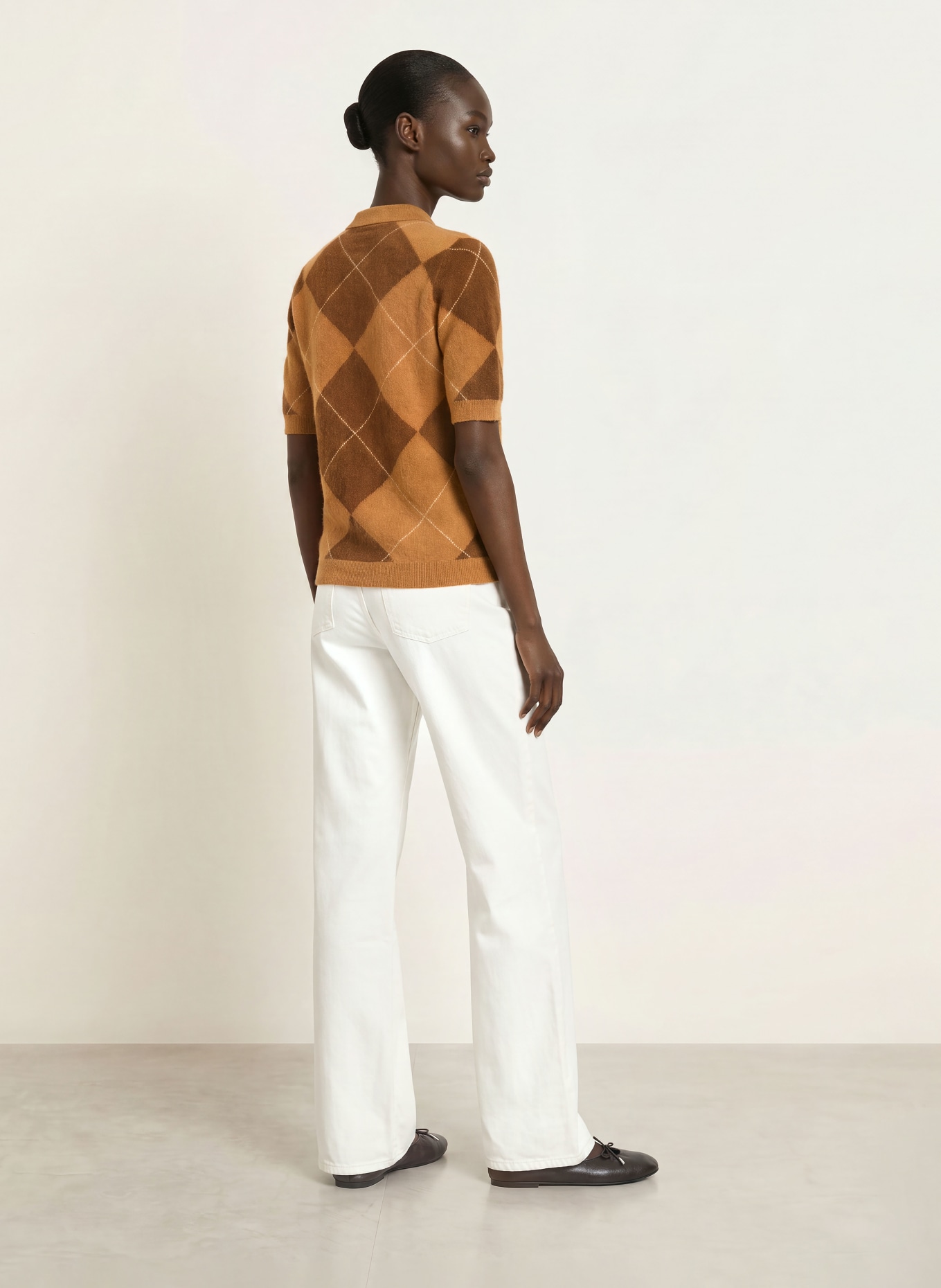 SAINTE MER Knit polo shirt with merino wool: COGNAC / DARK BROWN / CREAM