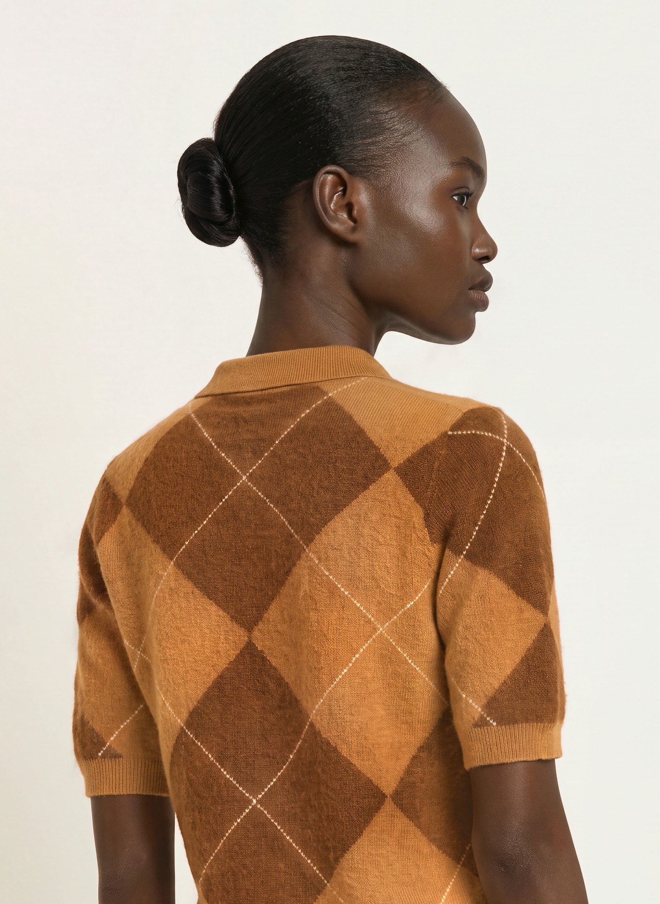 SAINTE MER Knit polo shirt with merino wool: COGNAC / DARK BROWN / CREAM