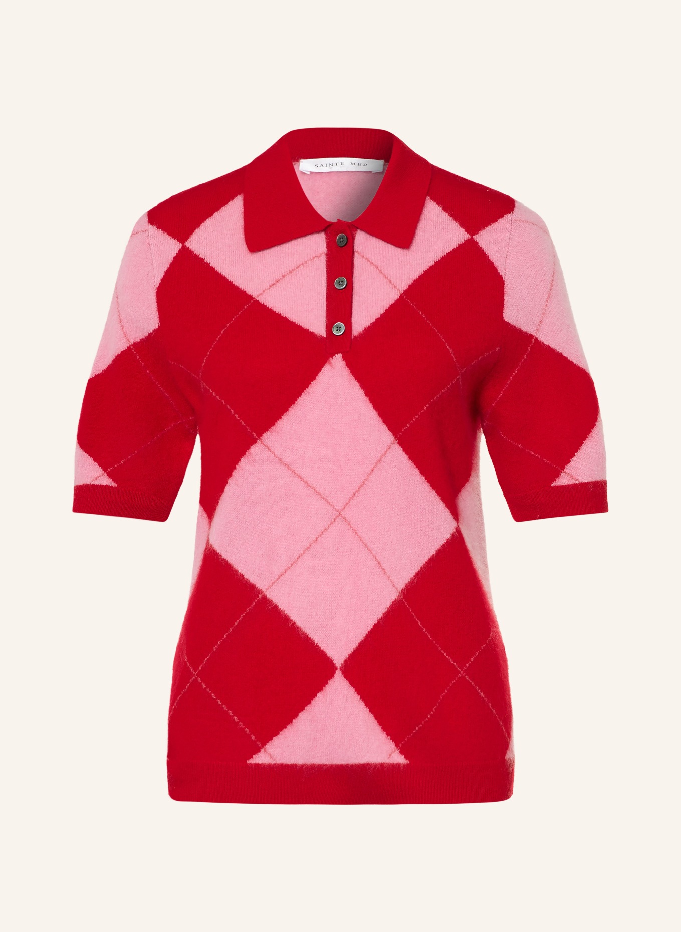 SAINTE MER Knit polo shirt with merino wool: RED / DUSKY PINK / PINK