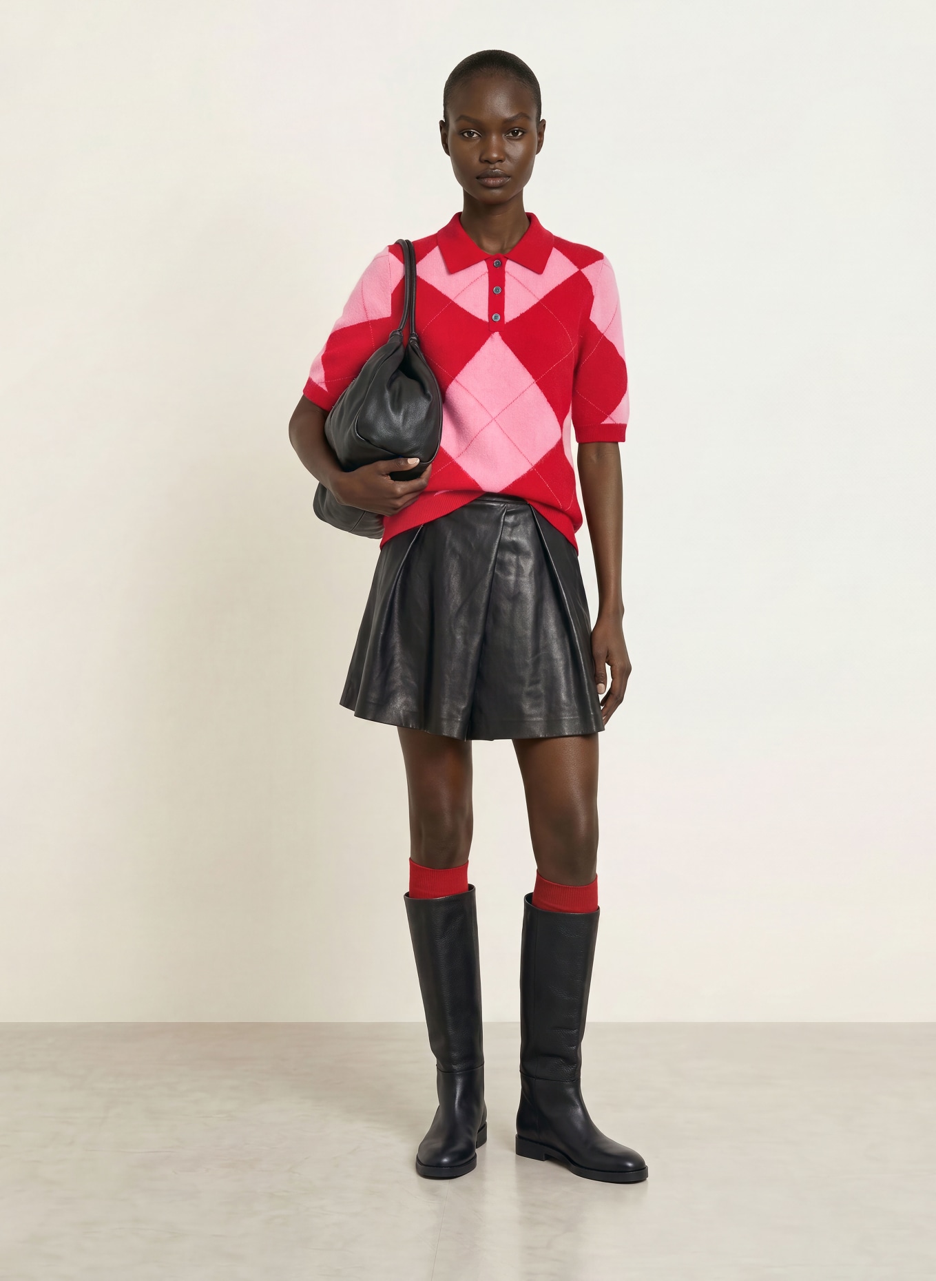 SAINTE MER Knit polo shirt with merino wool: RED / DUSKY PINK / PINK