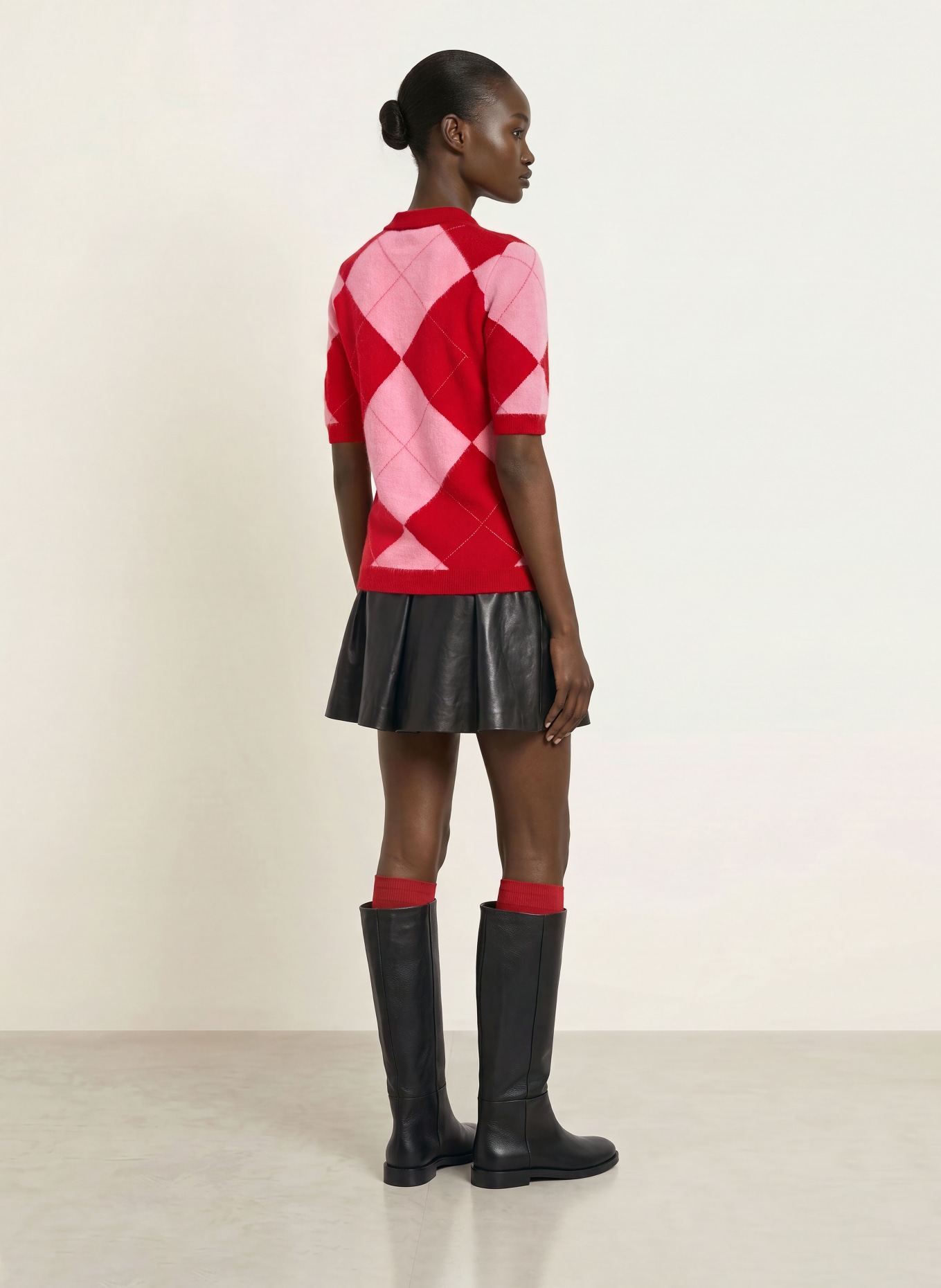 SAINTE MER Knit polo shirt with merino wool: RED / DUSKY PINK / PINK