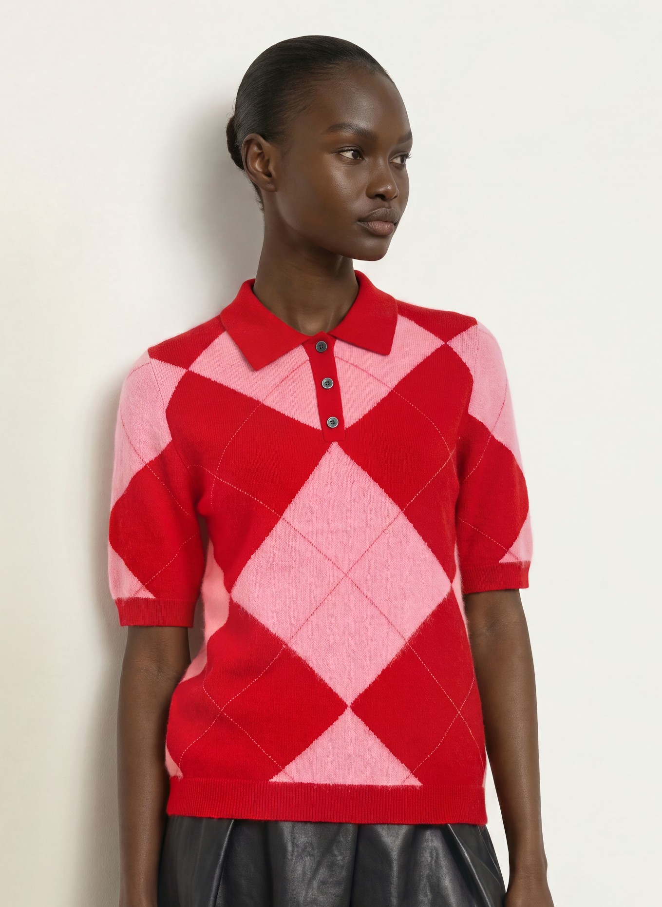 SAINTE MER Knit polo shirt with merino wool: RED / DUSKY PINK / PINK