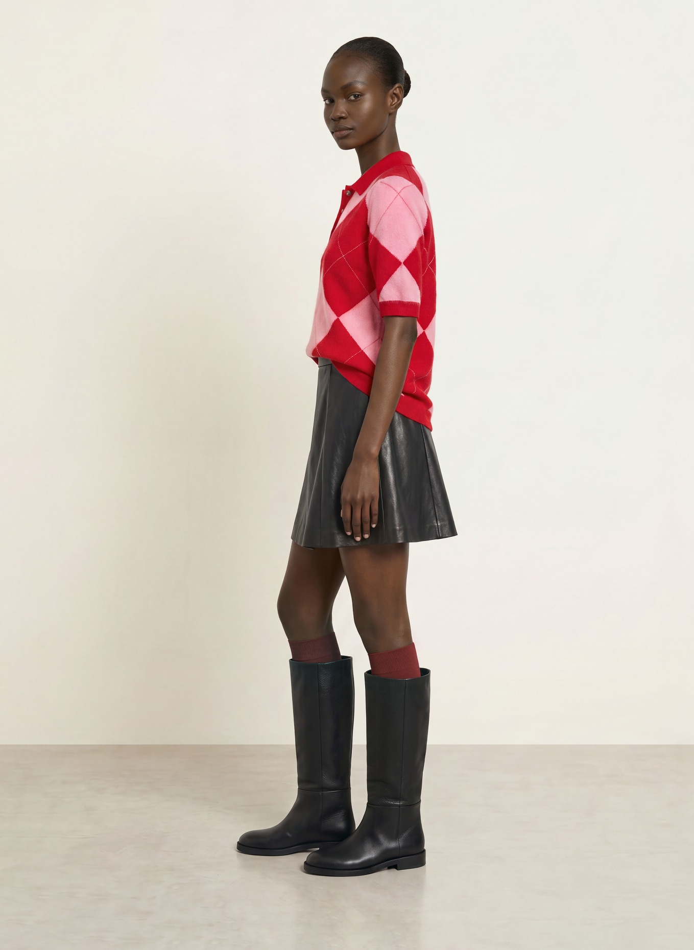 SAINTE MER Knit polo shirt with merino wool: RED / DUSKY PINK / PINK