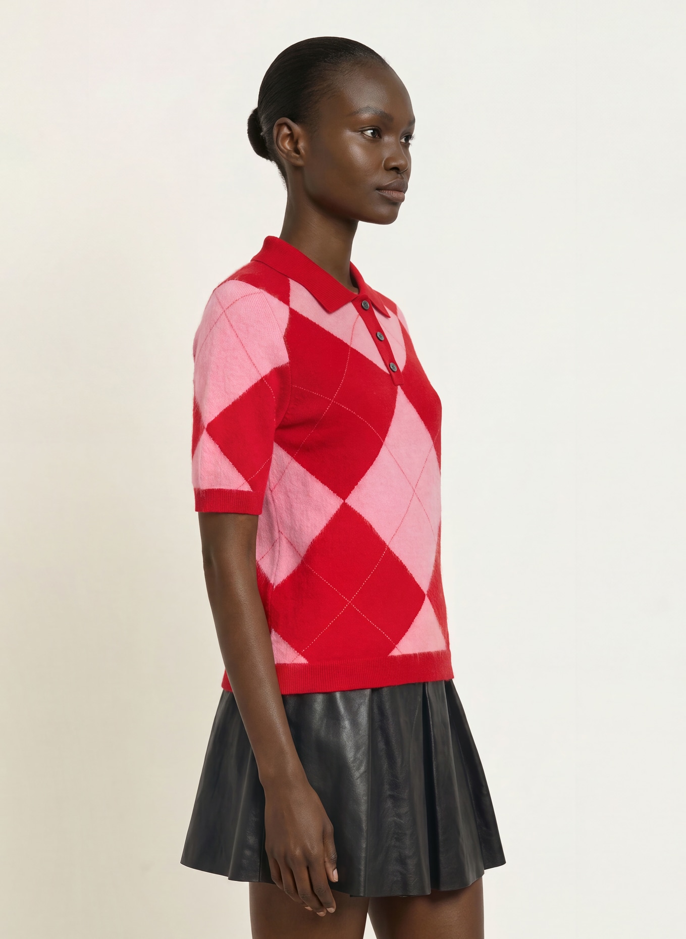 SAINTE MER Knit polo shirt with merino wool: RED / DUSKY PINK / PINK