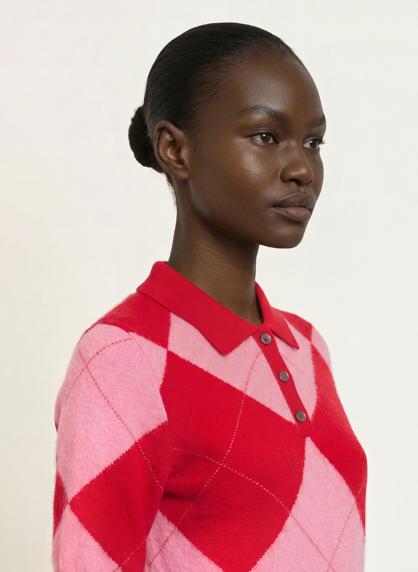 SAINTE MER Knit polo shirt with merino wool: RED / DUSKY PINK / PINK