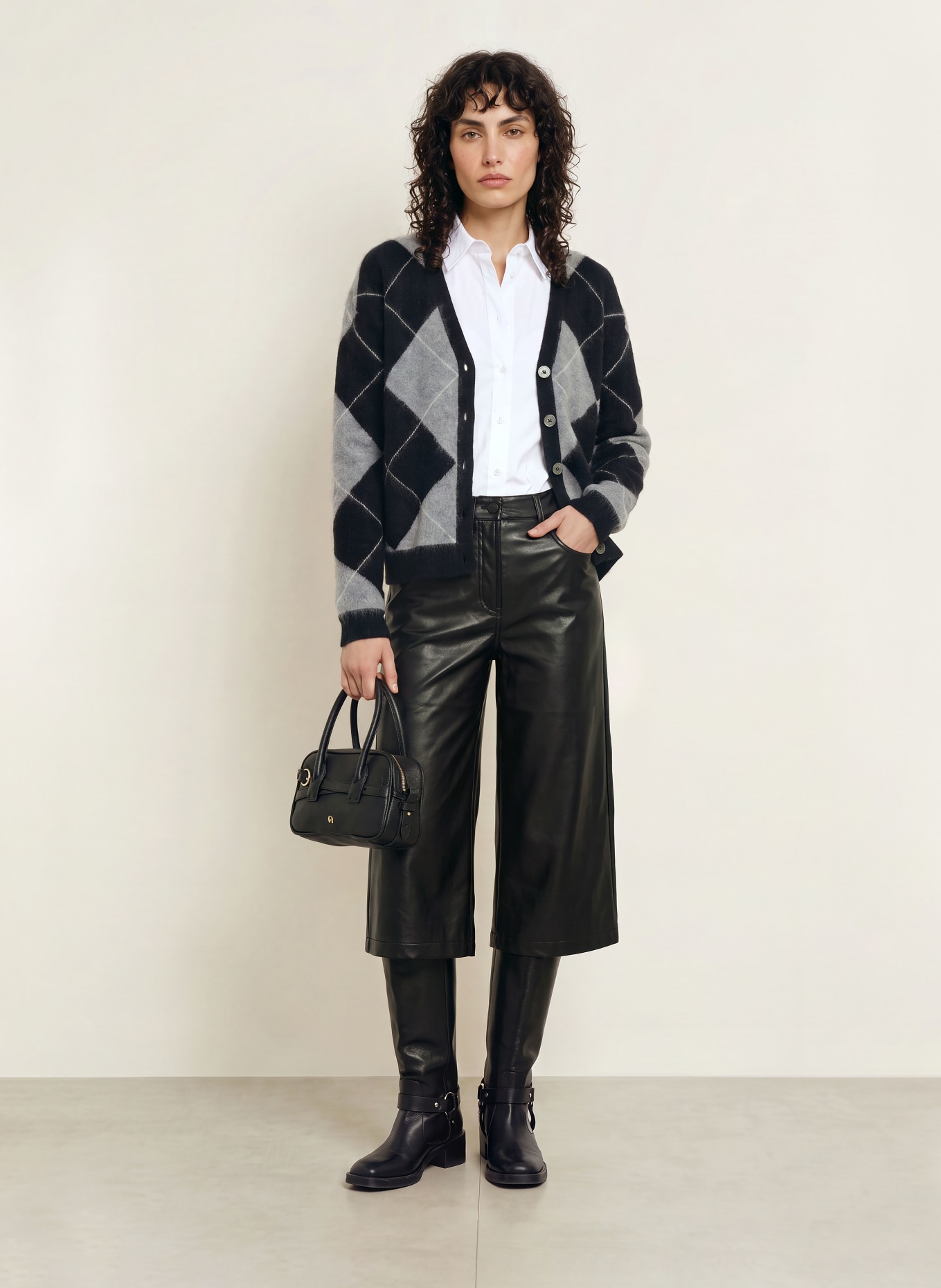 SAINTE MER Cardigan with merino wool: BLACK / GRAY / WHITE