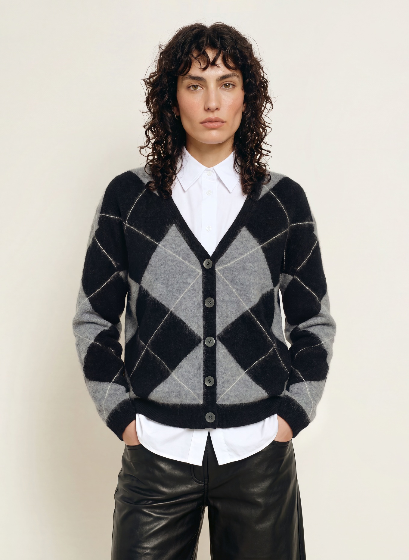 SAINTE MER Cardigan with merino wool: BLACK / GRAY / WHITE