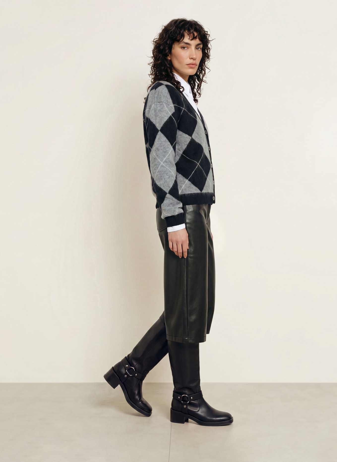 SAINTE MER Cardigan with merino wool: BLACK / GRAY / WHITE