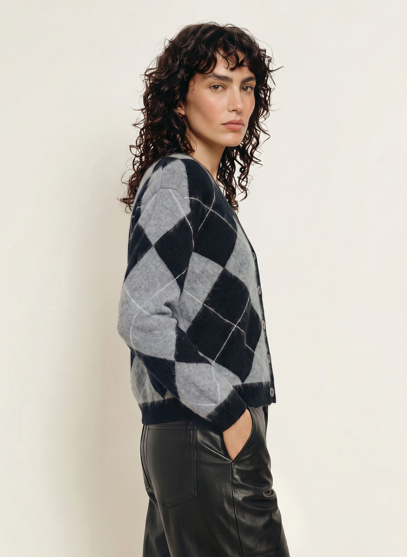 SAINTE MER Cardigan with merino wool: BLACK / GRAY / WHITE