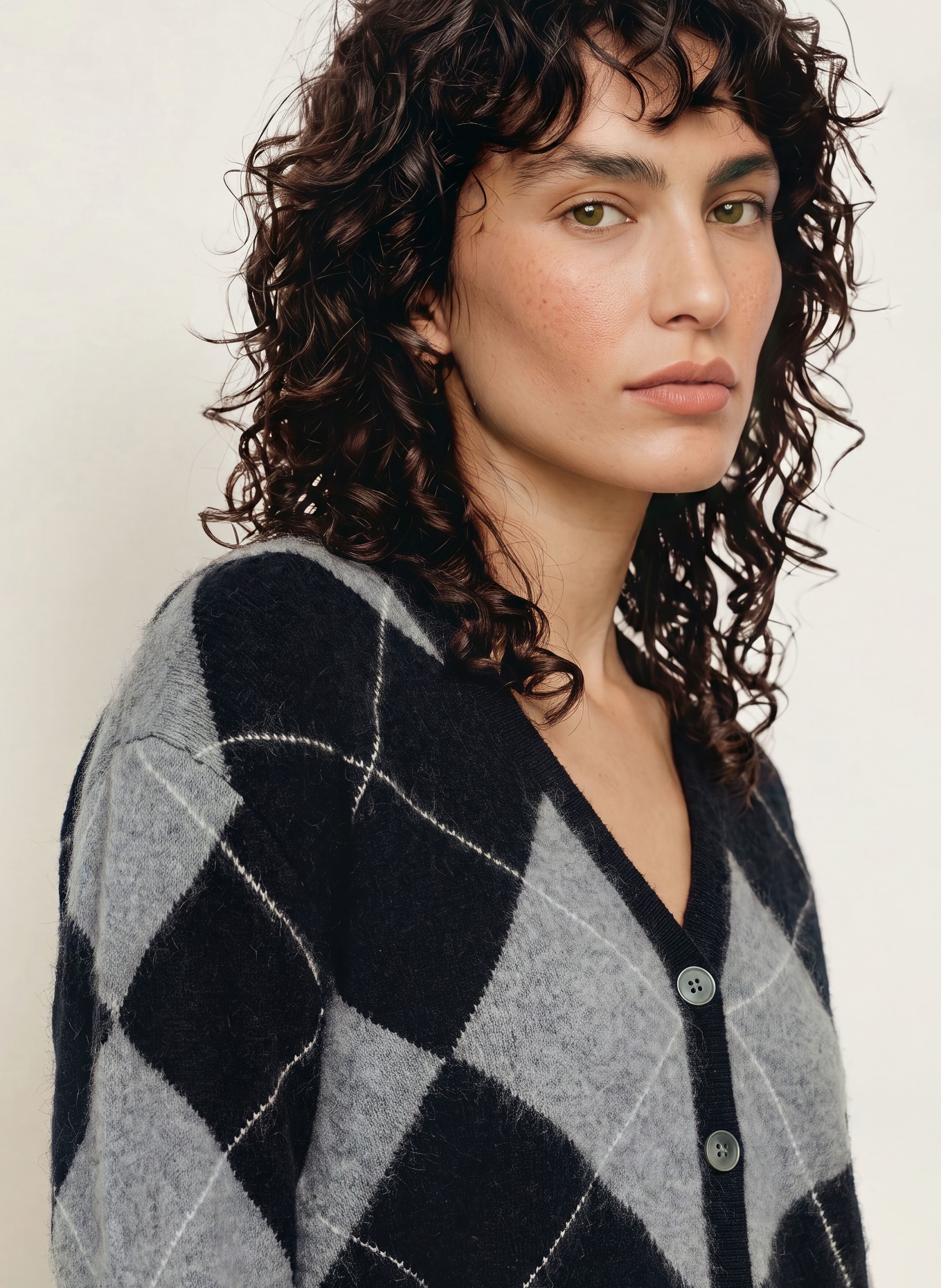SAINTE MER Cardigan with merino wool: BLACK / GRAY / WHITE