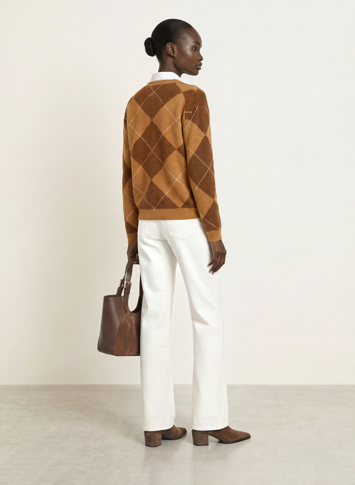 SAINTE MER Cardigan with merino wool: COGNAC / DARK BROWN / CREAM